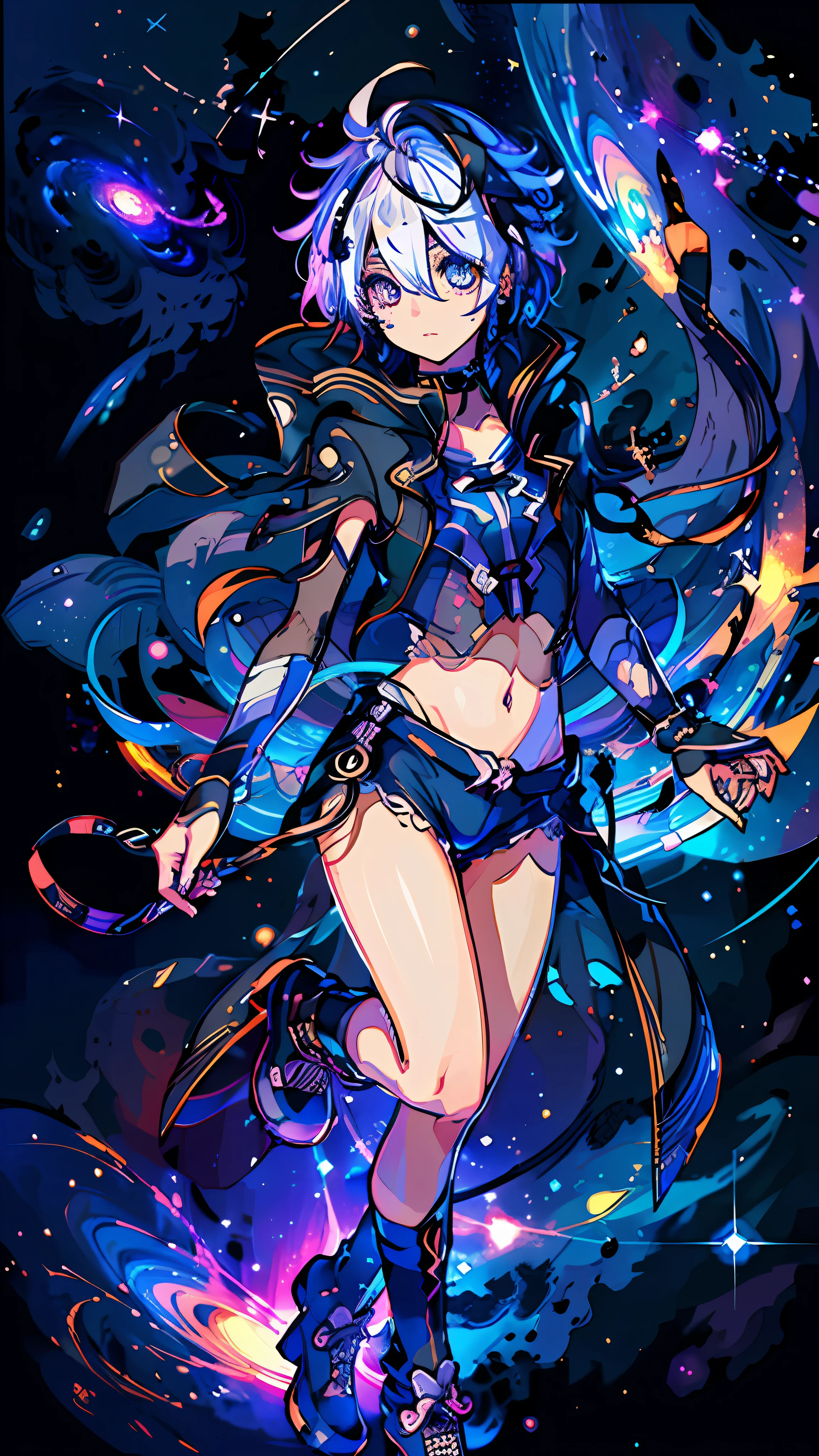 ((masterpiece))),(((bestquality))),((ultra-detailed)),(illustration),((anextremelydelicateandbeautiful)),dynamicangle,floating,(beautifuldetailedeyes),(detailedlight) (1girl), solo,vflower, space background, galaxy background