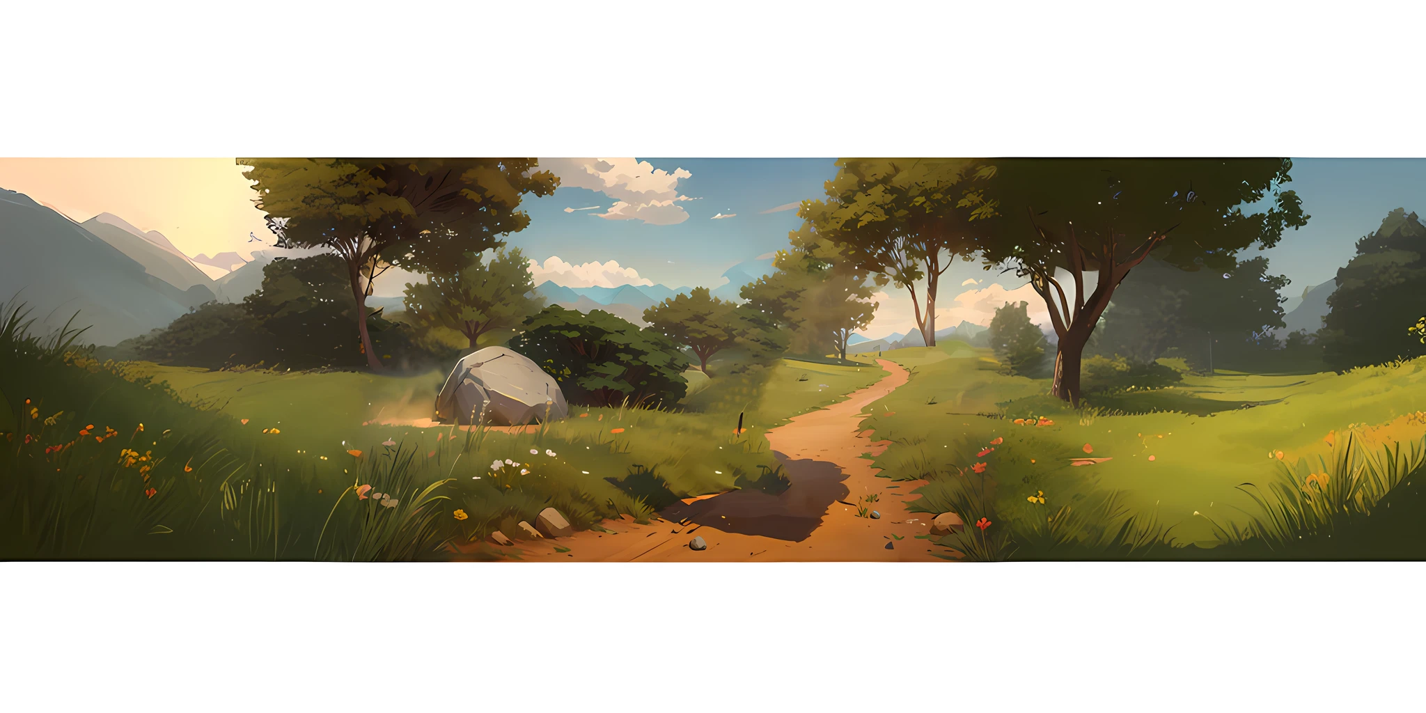 painting of a path leading to a tent in a field, environment painting, background art, environment design illustration, scenery game concept art, environment art, digital painting concept art, background environment. 8 k, painted as a game concept art, 4k digital painting, 4 k digital painting, stylized concept art, anime countryside landscape, scenery artwork, illustration matte painting