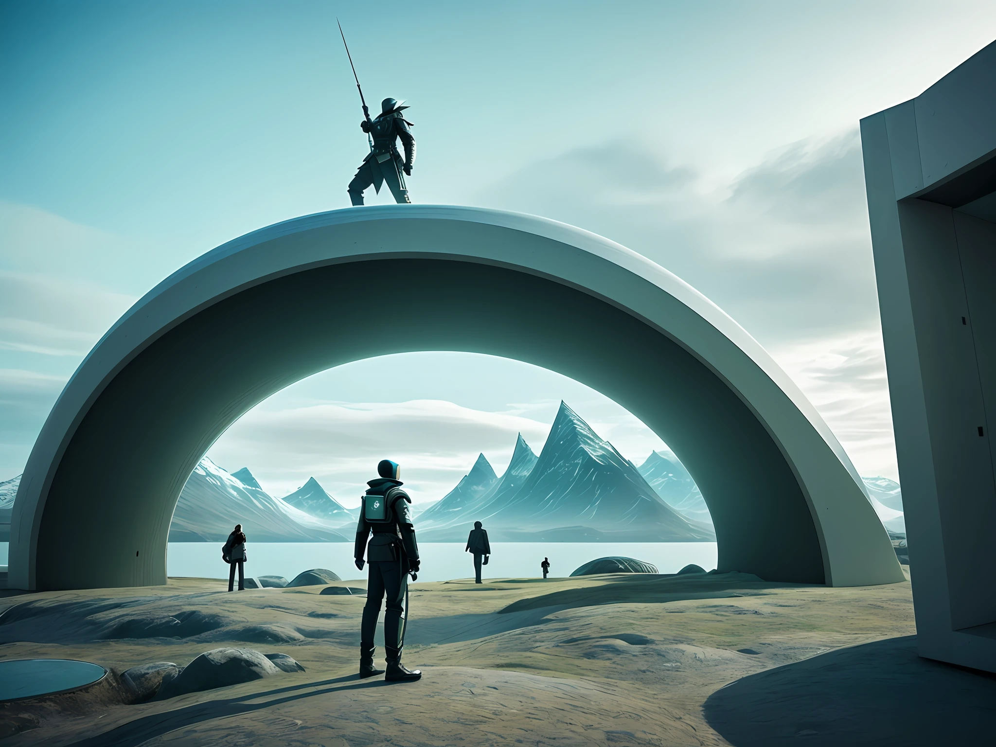 I want a futuristic image with a viken coming from the past