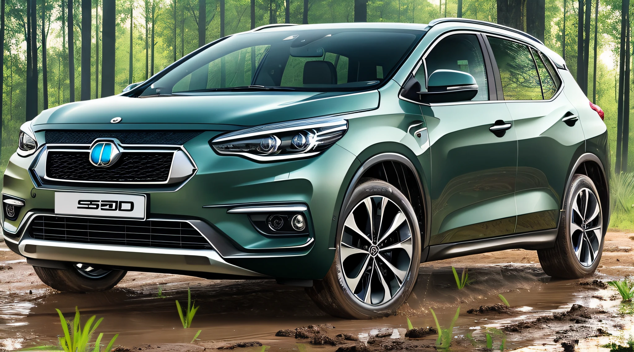 BYD song plus, plug in hybrid, in the rain, mud, full sun, ultra realistic, high definition, 4k --auto --s2
