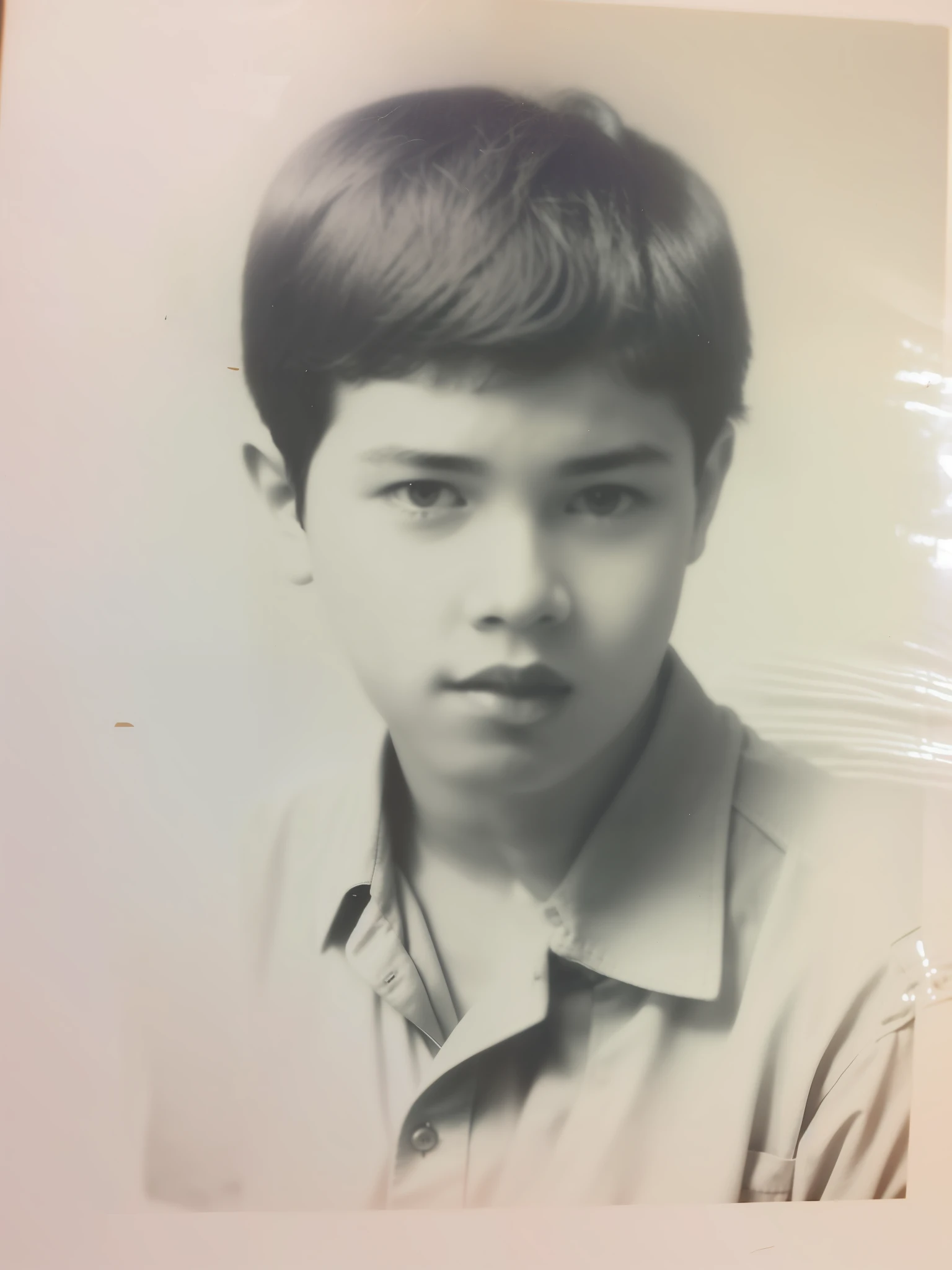 arafed photo of a young boy in a shirt and tie, old picture, around 19 years old, old photo, colour photo, old style photo, asia young boy