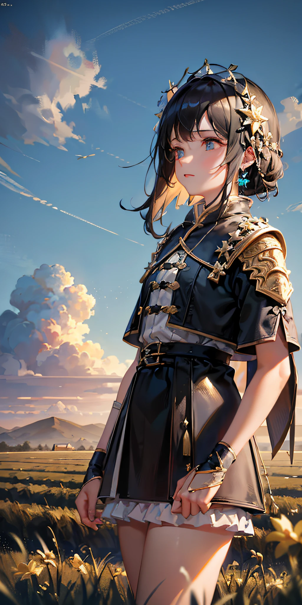 (Realisticity: 1.3), Fine, Quality, Rembrandt Lighting, (Masterpiece: 1.2), (Realisticity: 1.2), (Best Quality), (Skin Details: 1.3), (Intricate Detail), Dramatic, Idyllic, Ray Tracing, 1girl, Chinese Yellow Girl, Long Black Hair, 24 years old, Modern Clothing (Meadow, Sun, Clouds, Fields, Farms, Starlight, Trails) --auto --s2