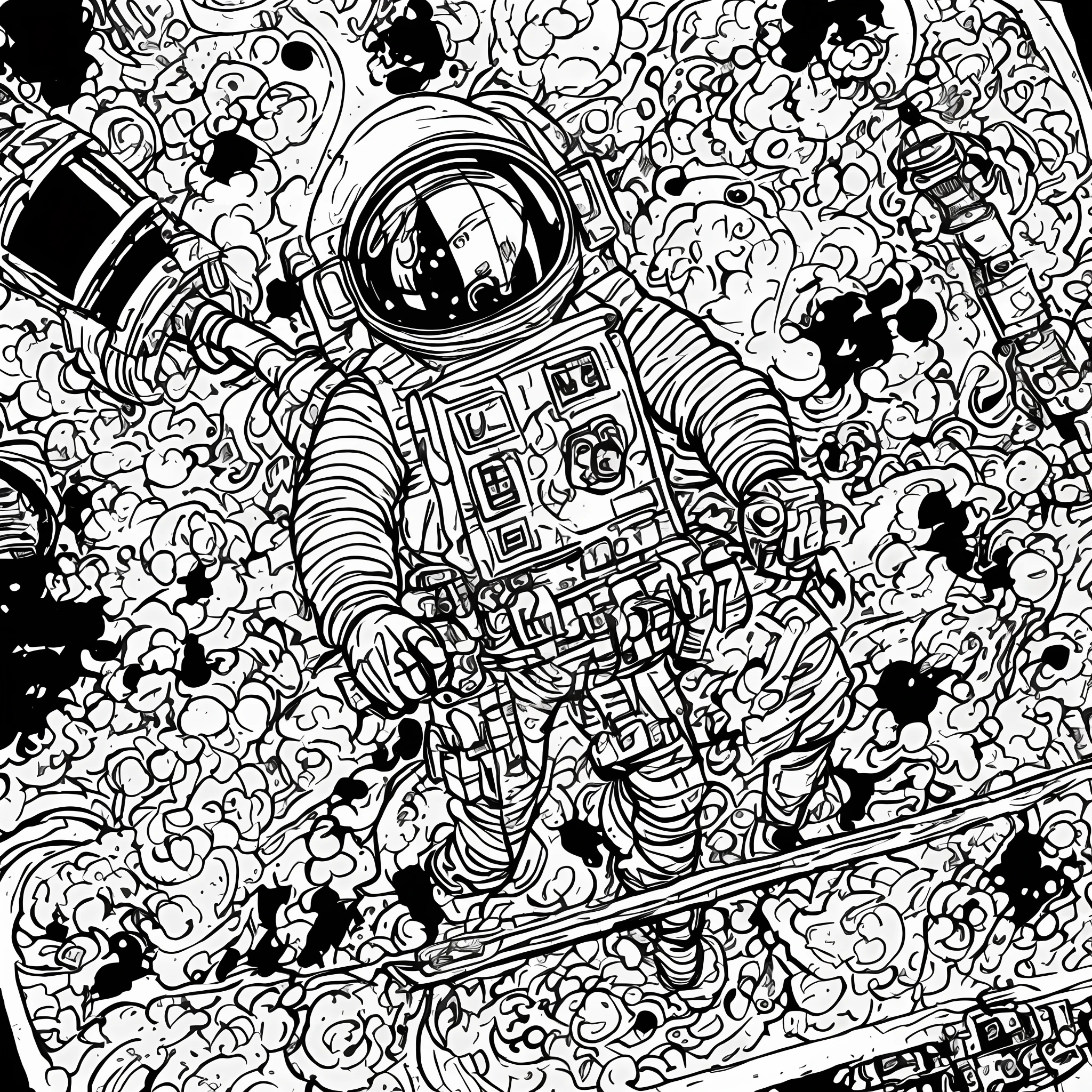 Astronaut, Ink Painting, Ink Art, Very Coherent Artwork, Ink Painting, Ink Painting, Animated Disney Movie Ink, Ink Painting, Ink Painting, Ink Painting, Comic Painting, Ink Sketch, Cartoon Art, Inspired by Toriyama Seki, Ink Under Drawing, Extremely Fine Ink Line Art, Sketch Art, by Irvin Bomb, Thick Line Ink --auto --s2