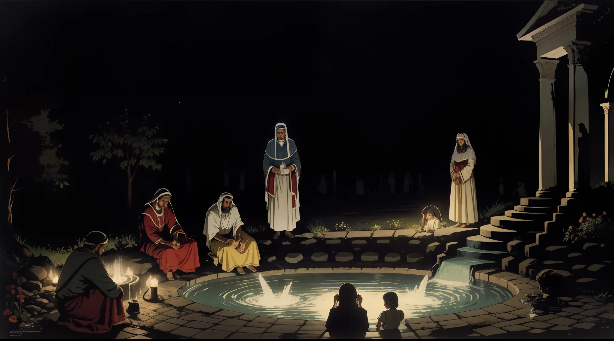 Thirsty and exhausted, they found the fountain on a dark night and, moved by necessity, drank from its sacred waters. However, the local priests, prejudiced because of their faith and dogmas, mercilessly punished the Roma for their transgression, leaving only one survivor as a living witness to the prohibition of that source.