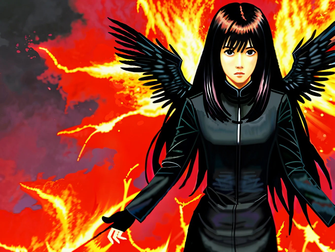 Black angel on fire