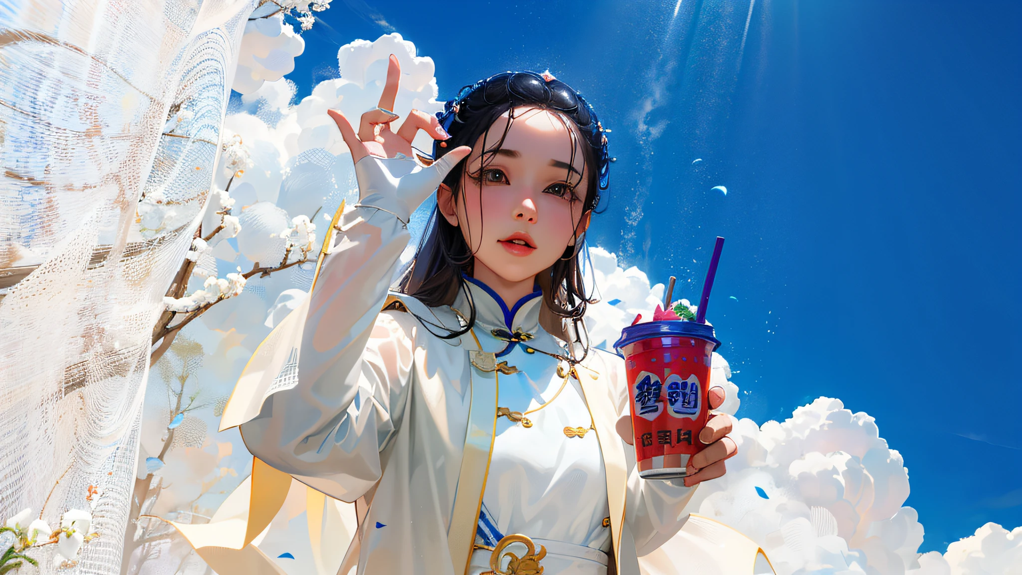 There is a woman holding a glass of soda and a straw, Liu Hai, Ye Wenfei, Zhang Louise, Chen Xintong, Shen Mingchen, Chen Jiema, Chen Lulu, Wang Wei, Sha Xi, Lu Ji, Yun Ling, Lin Qifeng, Han Xue, Wu Xizhen, Liu Chengyou, Jin Yiwei, Lin Wenjun, Krystal