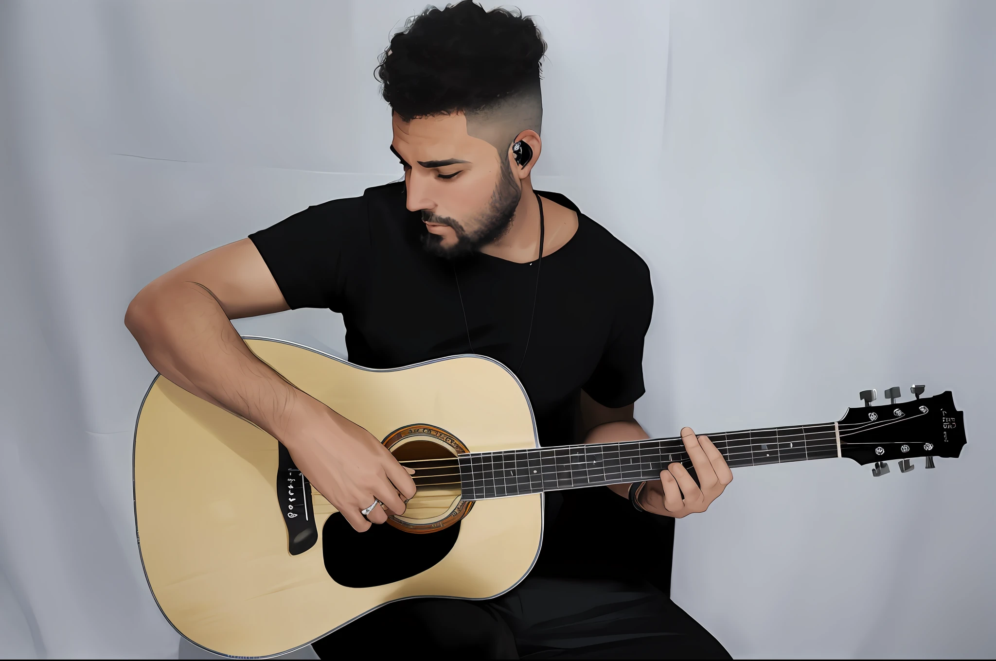 arafed man with a beard playing a guitar and listening to music, man playing guitar, playing a guitar, playing the guitar, photo from a promo shoot, playing guitar, holding a guitar, detailed portrait shot, singer songwriter, acoustic guitar, singer - songwriter, guitarist, promo shoot, playing guitars, the guitar player, photo shoot, taken with canon 8 0 d