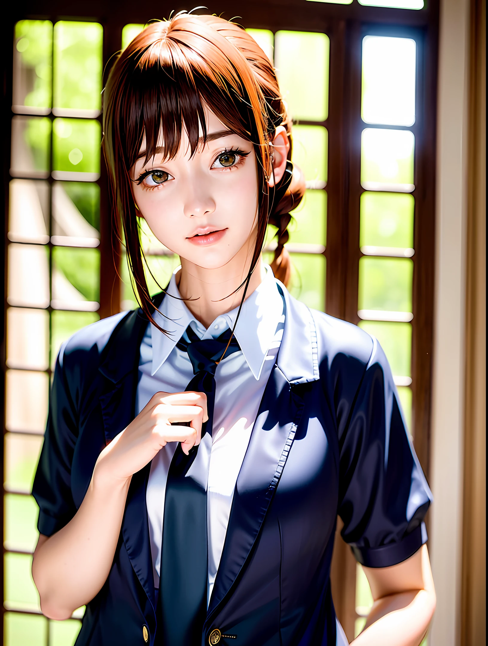 (Happiness Like a Goddess: 1.2), Japan Idol, Coan Mix, (RAW Photo: 1.2), (Photorealistic), (Masterpiece: 1.3), (Intricate Details: 1.2), Delicate and Beautiful Details, (Detailed Eyes), (Crisp Eyes), ((Schoolgirl Uniform)), Bangs
