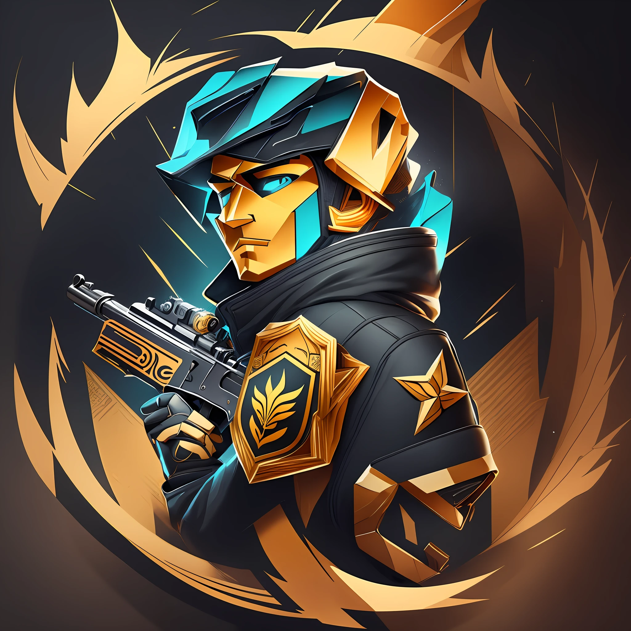 "Imagine a logo in the form of a badge that incorporates iconic CS:GO elements, such as a character's head or a gun profile. Design the name "Piva" inside the badge in an elegant and stylish way. Use bold, contrasting colors to make the logo stand out and be memorable." --auto --s2