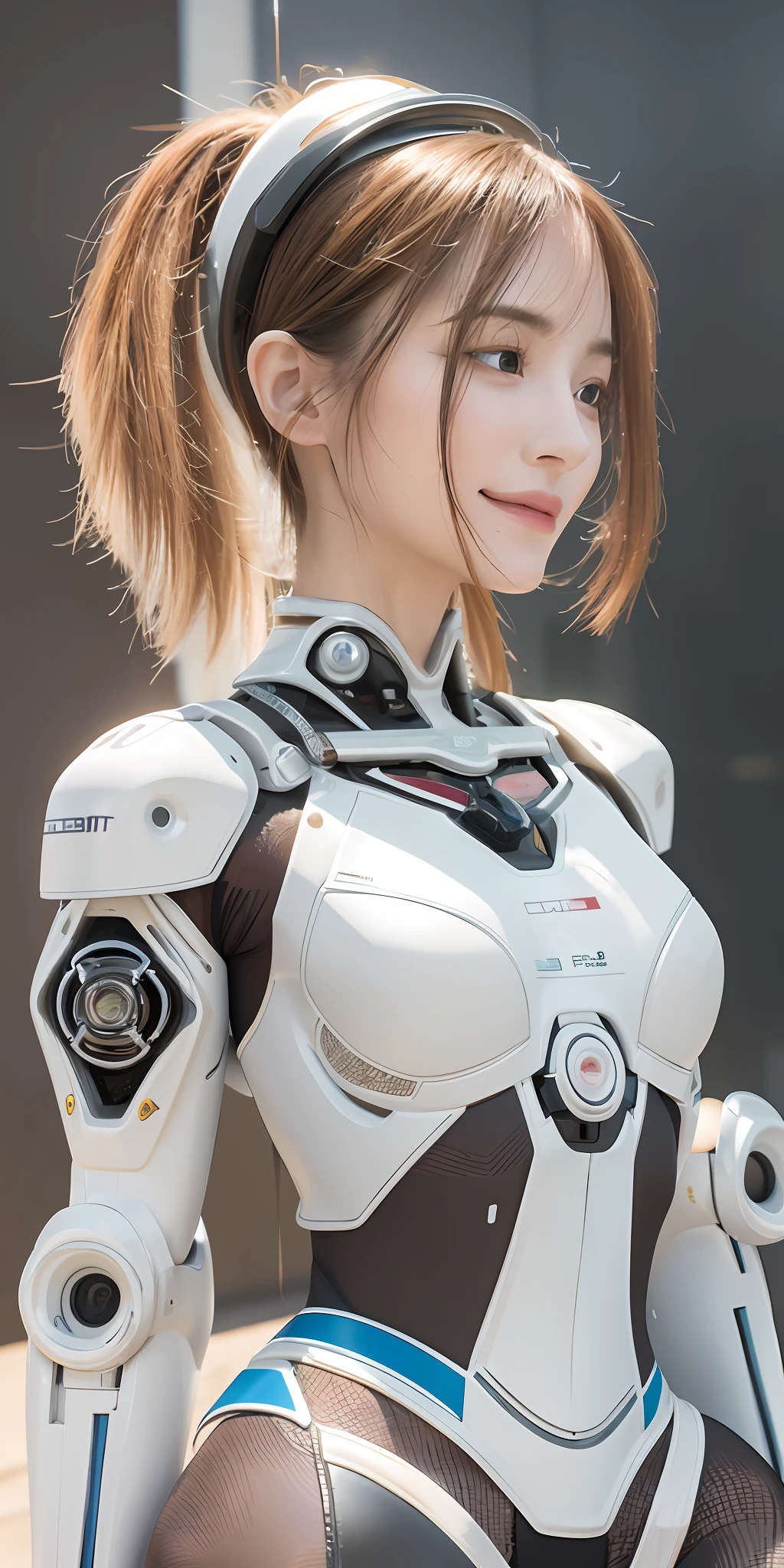 Complex 3d rendering beautiful porcelain profile super detailed female android face, cyborg, robot parts, 120mm, beautiful studio soft light, rim light, vivid details, gorgeous cyberpunk, lace: 1.1, bare shoulders, surrealistic, anatomical, facial muscles, cable wires, microchip, elegant and beautiful background, octane rendering, HR giger style, 8k, top quality, masterpiece, illustration, very delicate and beautiful, very detailed, CG, wallpaper, (realistic, photorealistic: 1.5), amazing, fine details, masterpiece, highest quality, official art, highly detailed CG Unity 8k wallpaper, absurdity, incredibly absurd、、、、、 robot, silver halmet, full body, standing position, grin