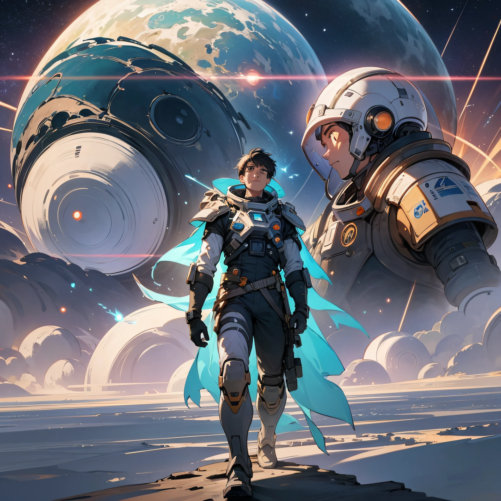 Venture into a distant future, where a realistic futuristic character emerges as a brave survivor, close to the gas giant Jupiter. Describe, in captivating detail, the cosmic setting in which the protagonist finds himself, with Jupiter dominating the horizon, its raging storms and its towering moons illuminating the landscape. Emphasize the loneliness of outer space, where resources are scarce and dangers are constant. Detail the advanced technologies the character uses to survive, such as smart spacesuits, navigation devices, and specialized weapon systems. Explore the challenges faced by the futuristic character, such as unpredictable cosmic events, hostile encounters with extraterrestrial creatures, and the relentless search for supplies and repairs amid space debris. At the same time, delve into this character's humanity, highlighting their motivations, fears, and hopes in a merciless universe. This is a narrative of survival, endurance and perseverance, where the protagonist's strength is put to the test at every stellar corner. Get ready to dive into a challenging universe where a realistic futuristic character fights against all odds near the majestic planet Jupiter. --auto --s2