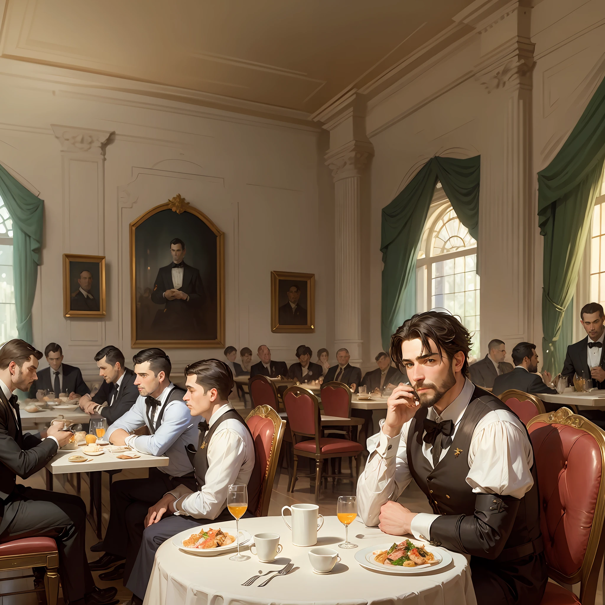 Man has dinner in a new orlean cafe, realism, by john singer sargent, high quality --auto --s2