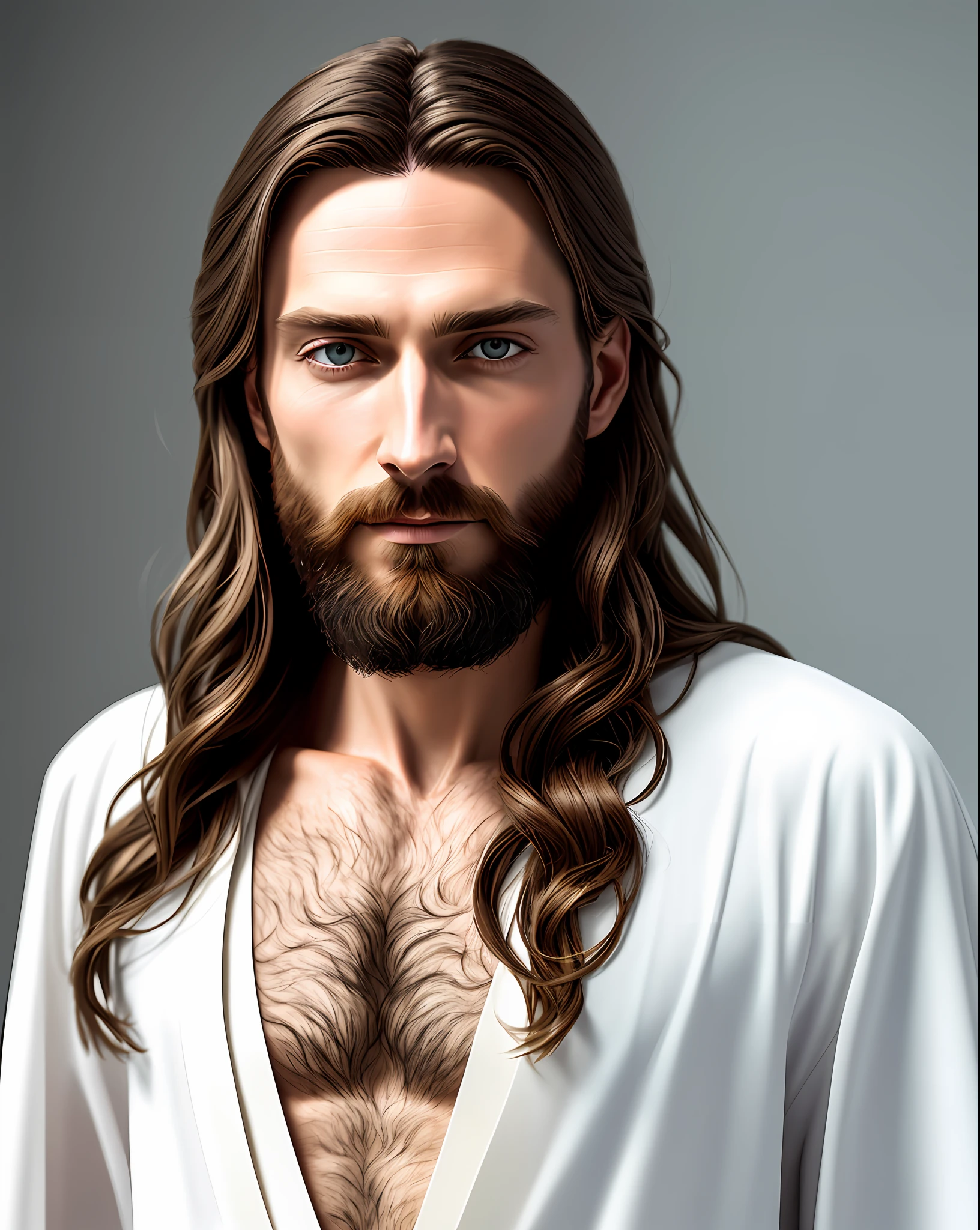 (symmetry),centered,a ((close)) up portrait,(Jesus),a very thin white man with long hair and a beard,wearing a long white robe,35mm,natural skin,clothes  detail, 8k texture, 8k, insane details, intricate details, hyperdetailedhighly detailed,realistic,soft cinematic light,HDR,sharp focus, ((((cinematic look)))),intricate, elegant, highly detailed