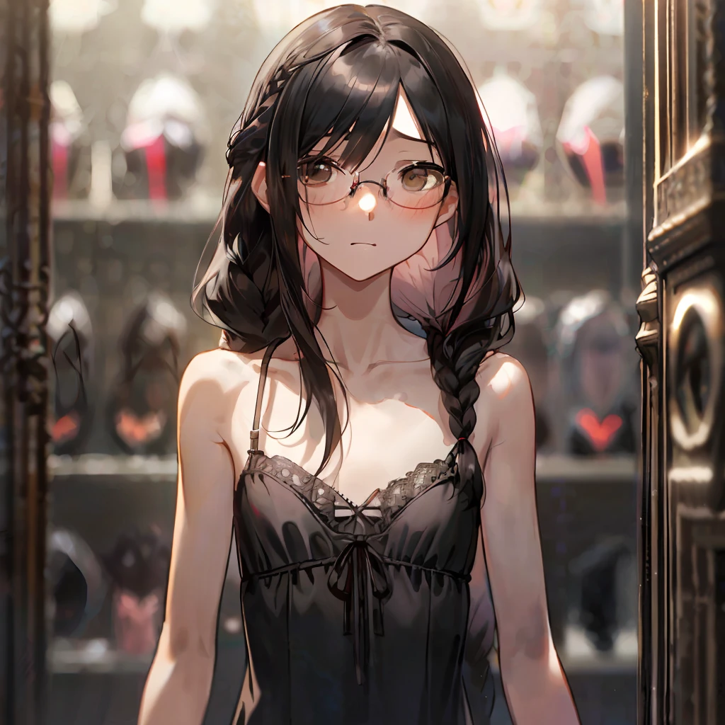 Anime girl in black dress standing in front of a wall - SeaArt AI