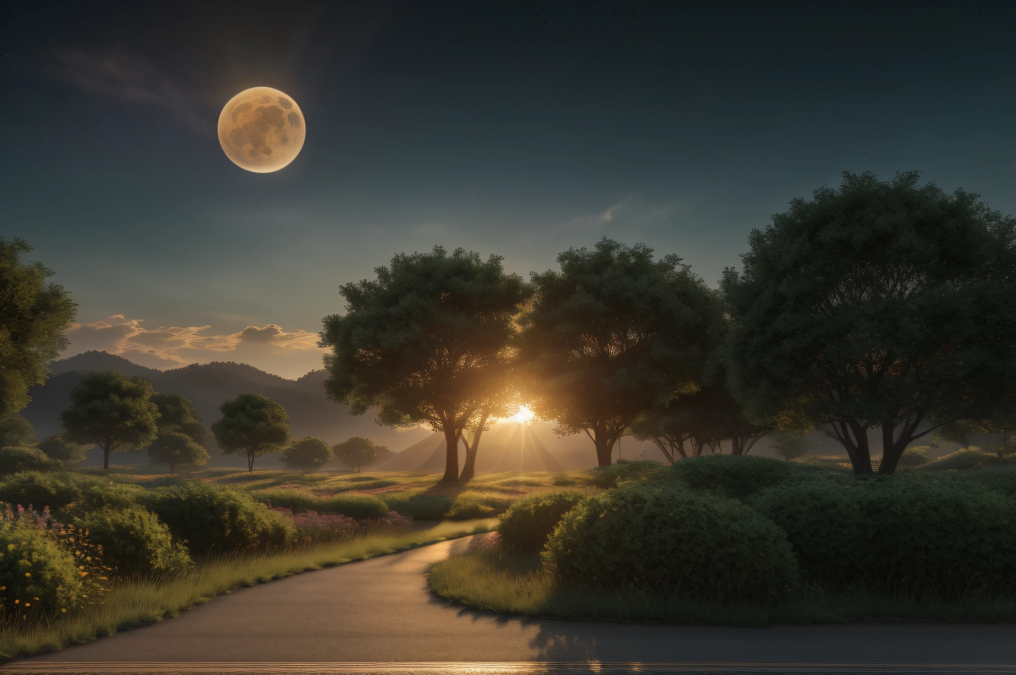 masterpiece, best quality, high quality, extremely detailed 8k CG unit wallpaper, depth of field, HDR, photorealistic, extremely detailed, intricate, high detail, sun reflecting moon