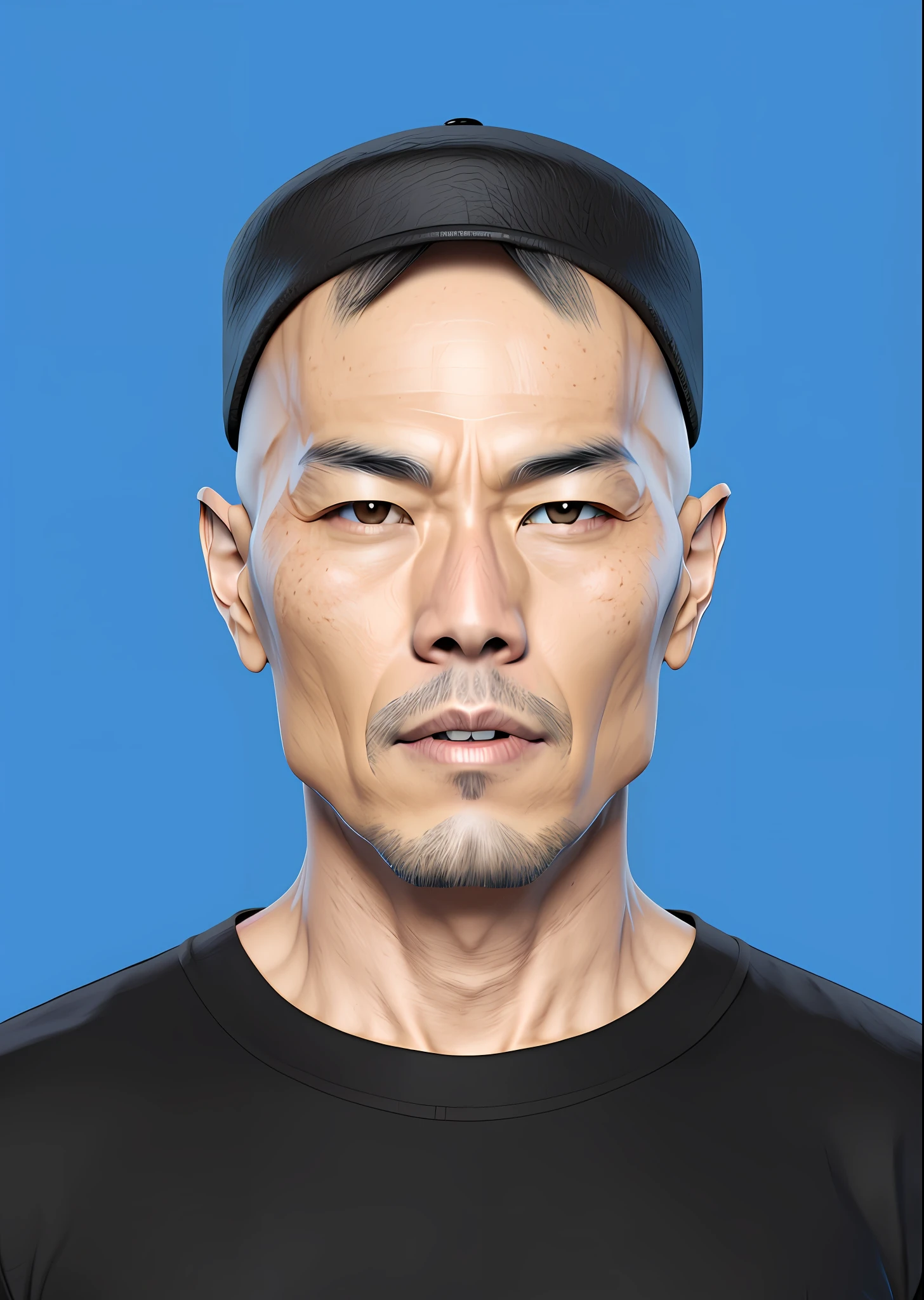 A Vantz monster design, Asian, wearing a black hat, no hair, super detailed,,,,