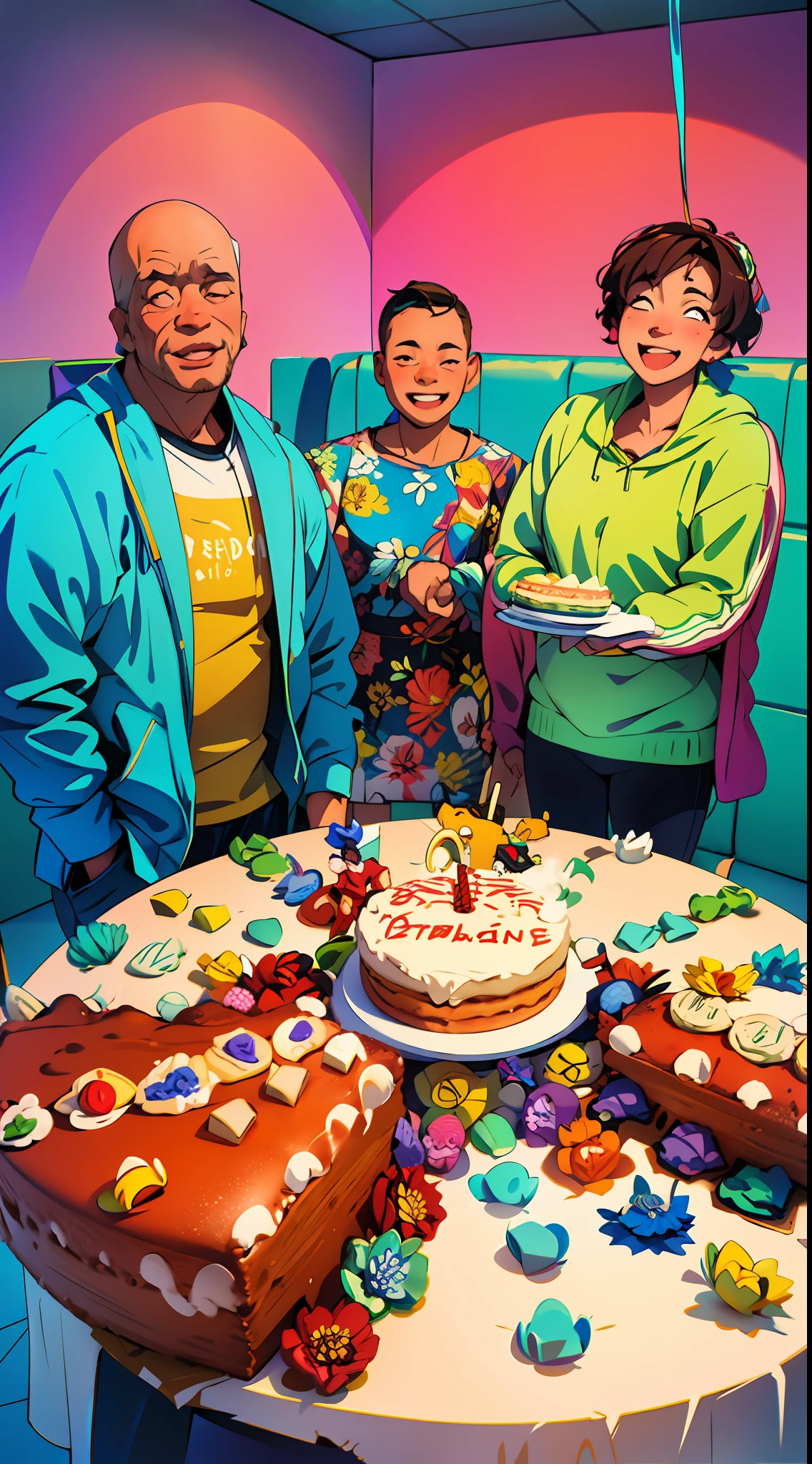 three men standing in front of a table with a cake on it, competition winning, happy birthday, celebrating a birthday, birthday party, celebration, community celebration, enes dirig, old picture, cakes, wonderful masterpiece, 1 6 , 2 0 1 9, 2019, special, 5 years oldy cake, server in the middle, merged