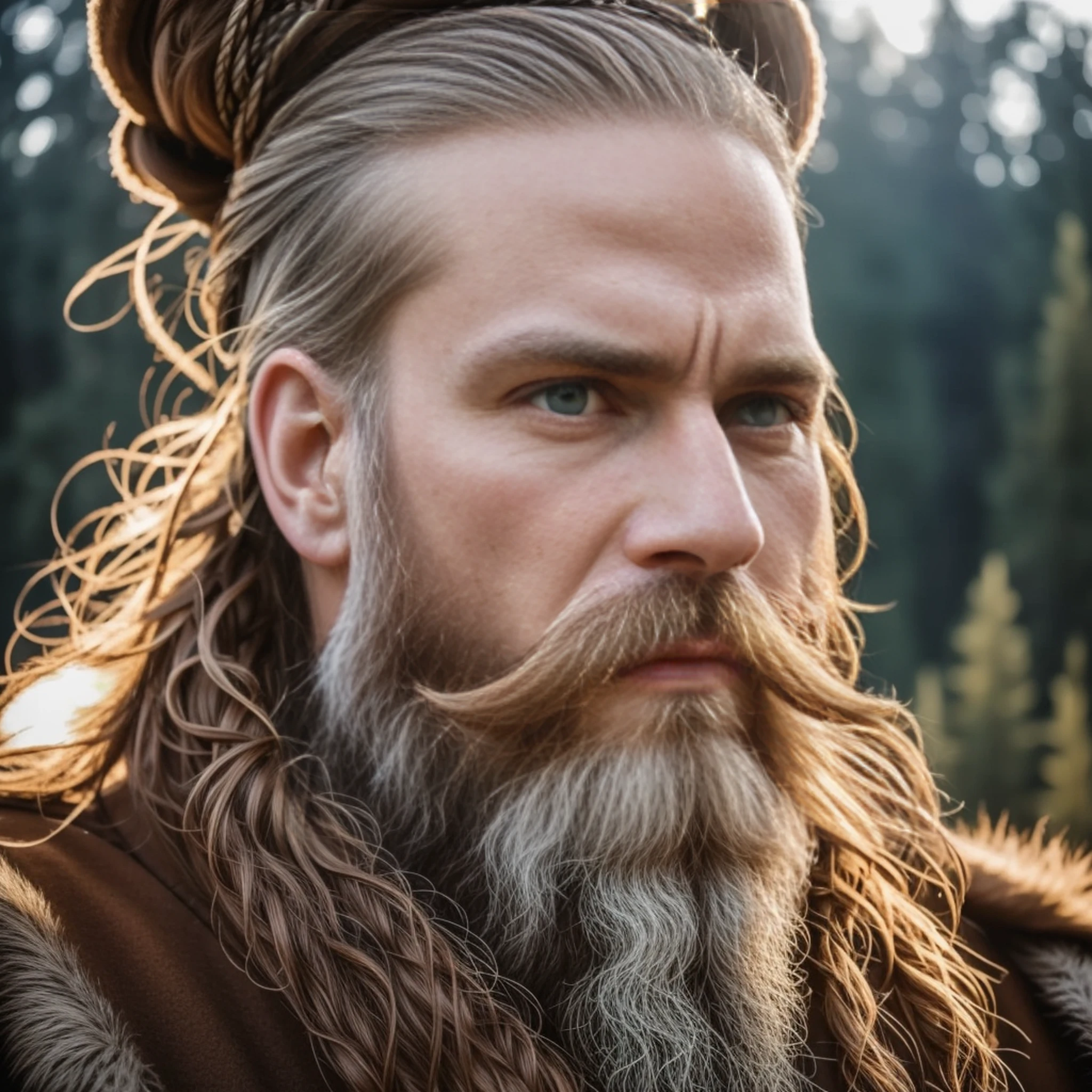 Green eyes, braided beard