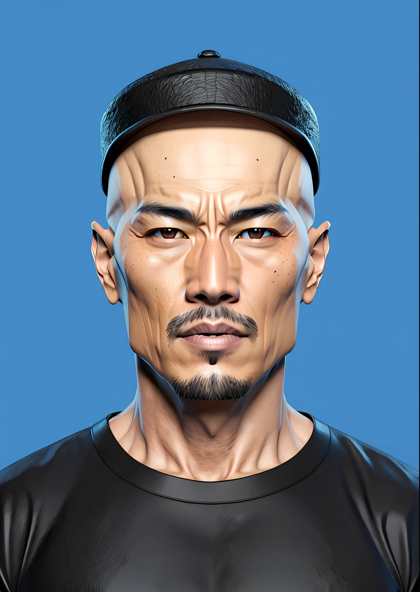 A Vantz monster design, Asian, wearing a black hat, no hair, super detailed,,,,