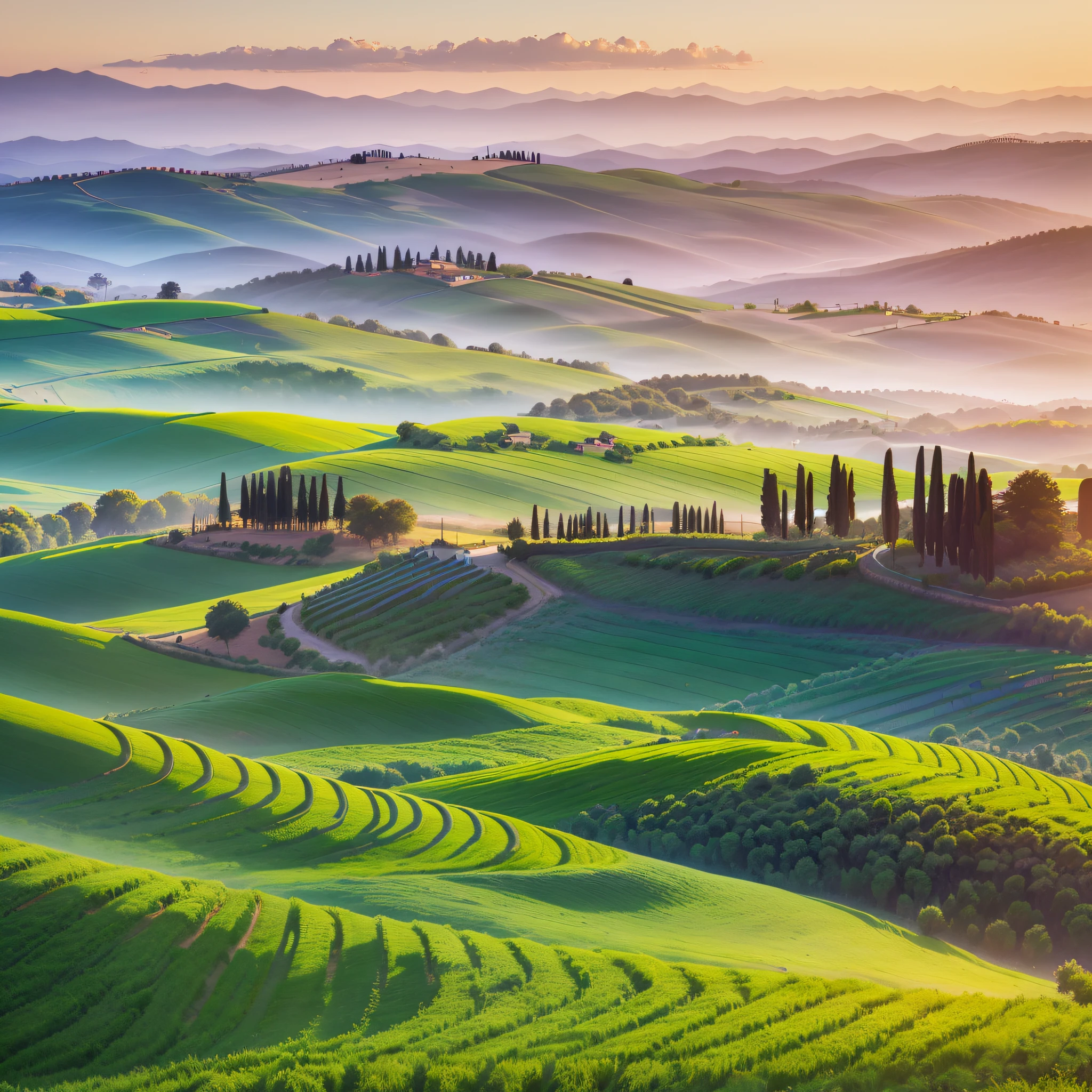 (sunset,green fields,Tuscany,Italy,high def) --auto --s2