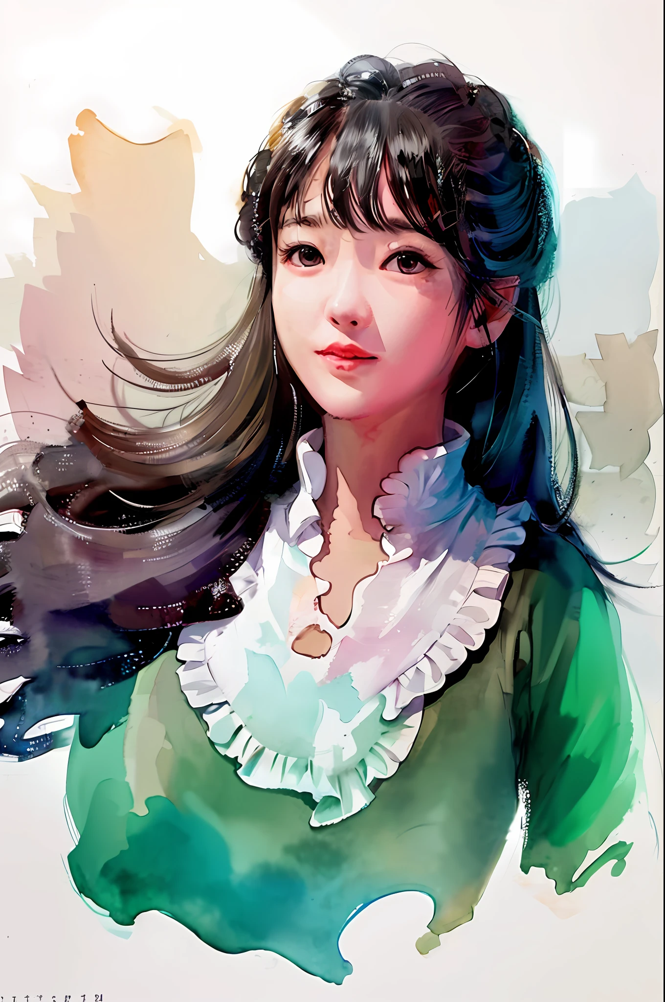 (upper body: 1.5),(white background:1.4), ((tachi-e)), original,(illustration:1.1),(best quality),(masterpiece:1.1),(extremely detailed CG unity 8k wallpaper:1.1), (colorful:0.9),(panorama shot:1.4),(full body:1.05),(solo:1.2), (ink splashing),(color splashing),((watercolor)), clear sharp focus,{ 1girl standing },((chinese style )),flower  background,outdoors,rocks, looking at viewer, make happy expressions,soft smile,pure,beautyfull detailed face and eyes,beautyfull intricacy clothing decorative pattern details, black hair,black eyes,colorwater