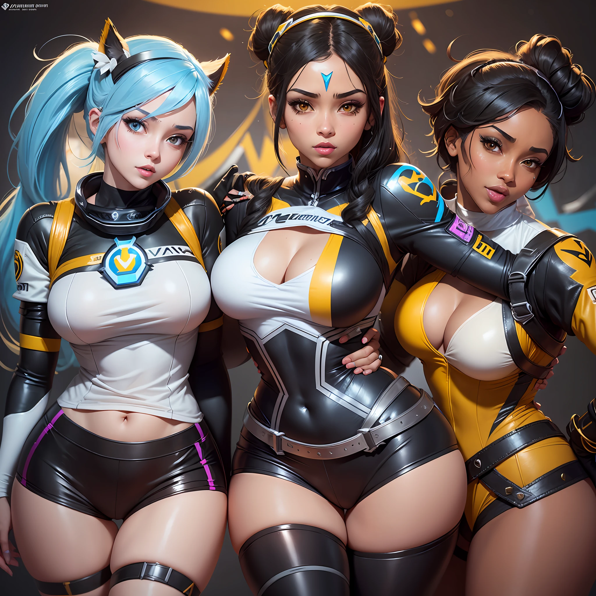 there is a woman in a white shirt and black and yellow outfit, senna from league of legends, as overwatch character, as an overwatch character, symmetra from overwatch, echo from overwatch, loba andrade from apex legends, overwatch inspired, anime girl in real life, range murata and artgerm, full-cosplay, irelia from league of legends