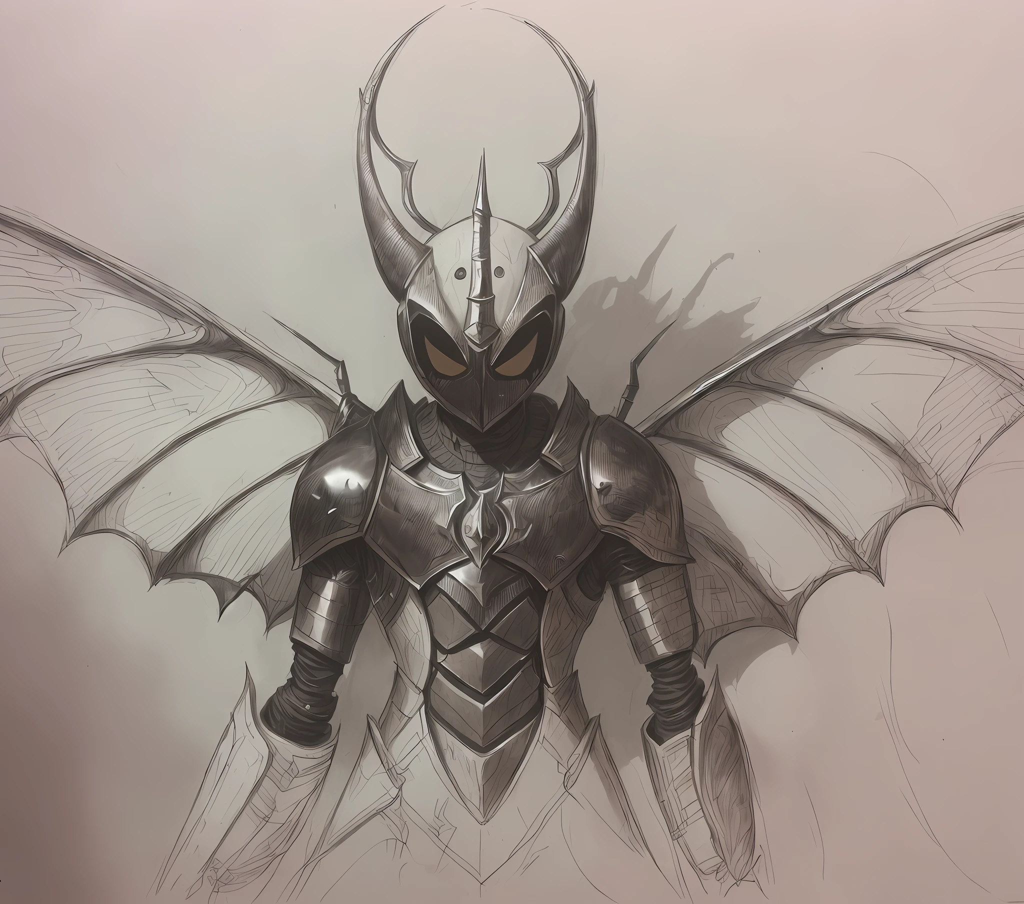a close up of a drawing of a man with a dragon like head, the knight from hollow knight, hornet from hollow knight, high quality colored sketch, evil knight, batman mecha, insectoid, detailed fanart, guyver style, demon armor, concept armor, official concept art, draconic looking armor, hollow knight concept art, dark soul armor concept
