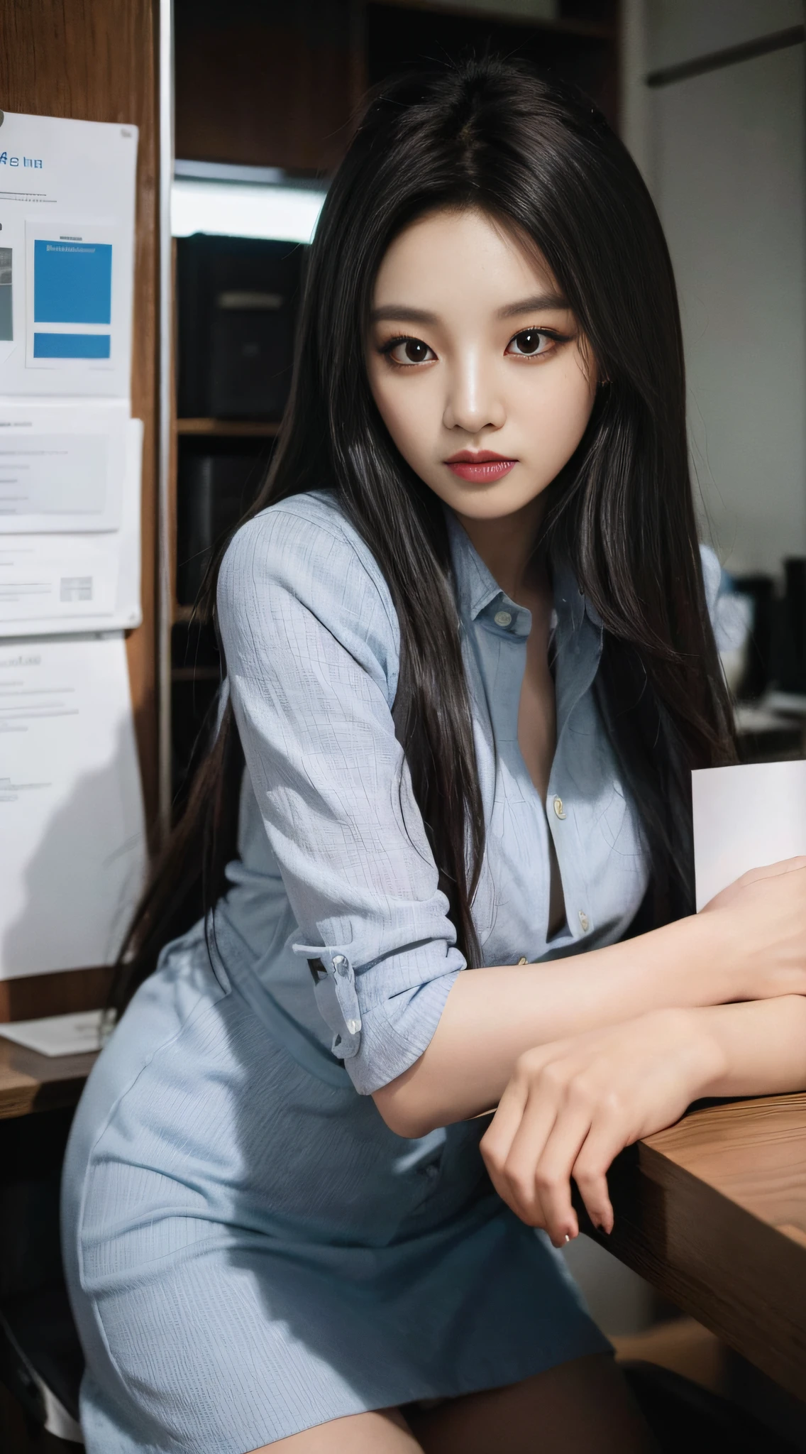 arafed asian woman sitting at a desk with a note in her hand, korean girl, jaeyeon nam, gorgeous young korean woman, tzuyu from twice, beautiful south korean woman, young asian girl, blackpink jennie, beautiful young korean woman, heonhwa choe, korean women's fashion model, attractive pose, asian girl with long hair, cute korean actress