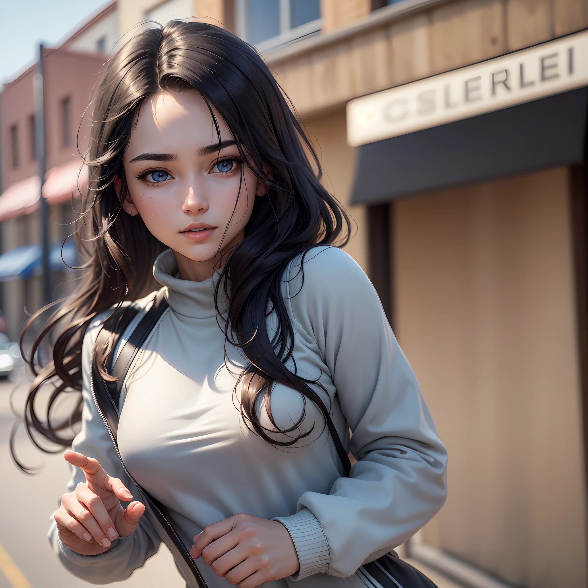 (Best Quality, Masterpiece, 8K, Ultra High Resolution, Realistic, Close-up, Photon Mapping, Teleportion, Physically Based Rendering: 1.2), (Beautiful Fine Face and Smooth Forehead and Long Black Hair and Messy Hair: 1.2), (Colored Clothes: 1.5), (Beautiful Face and Delicate Whitening of Face, Extremely Detailed 8K Color Clothes: 1.2), 1 Girl, Single, (Young), Detailed Face, Shiny Skin, Intricate Details, Look at the viewer. Wearing dry sweatshirts and tight sweatpants, the clothes and pants are partially made of elastic and breathable materials that fit the body perfectly, bringing great comfort and sports experience. Wear a pair of light sneakers. The overall dress is clean and neat, and healthy exercise adds vitality and fashion