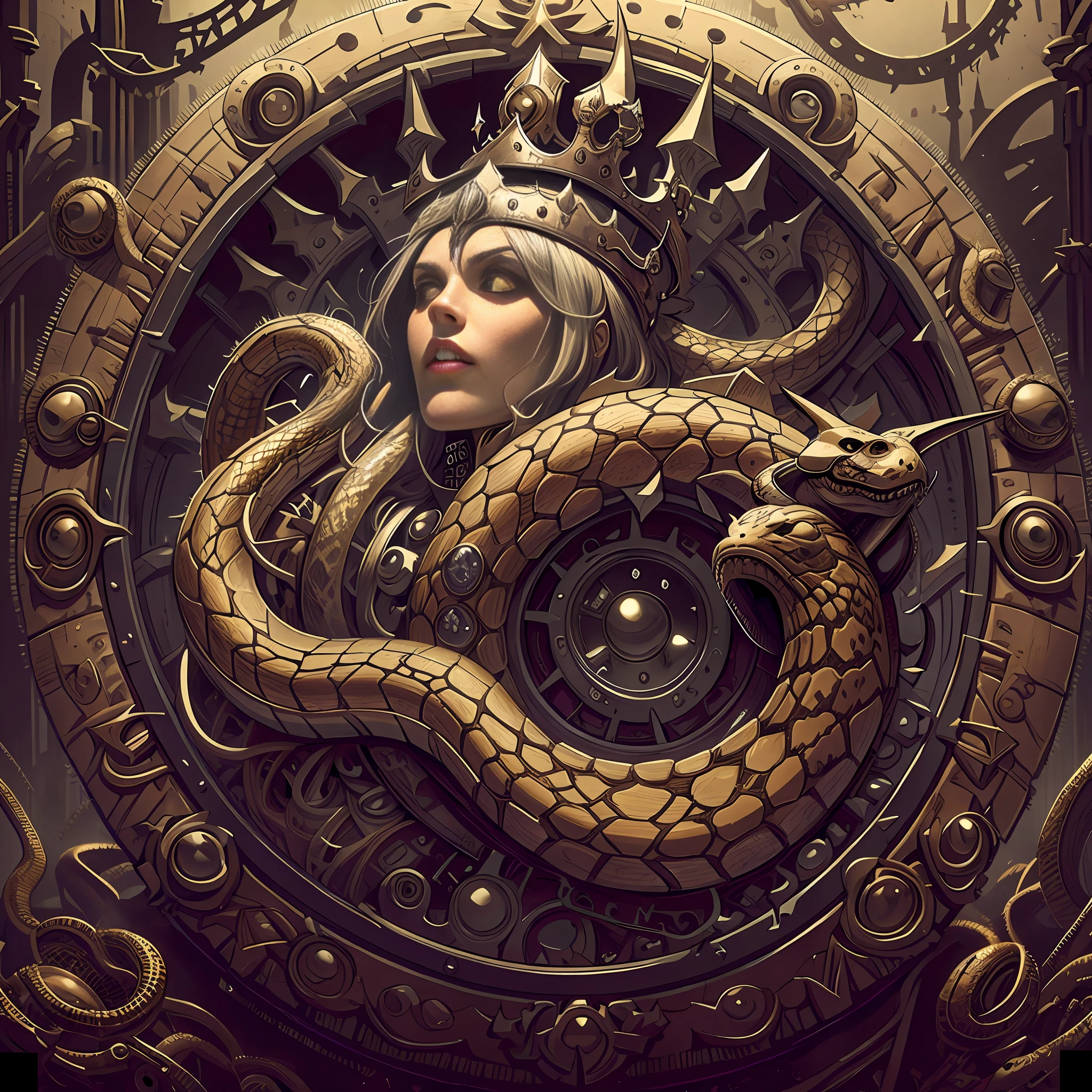 Tooth punk coat of arms with a crown and an ancient hourglass with a snake. --auto --s2