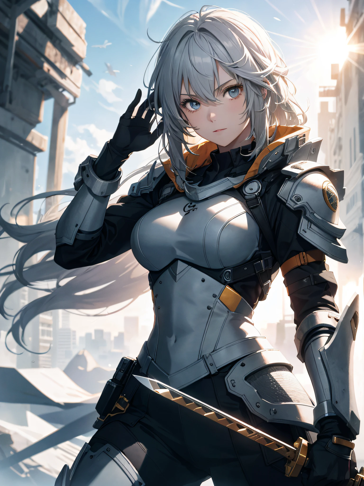 Ridiculous, High Resolution, Ultra Detailed, (1girl:1.3), BREAK, Sun Knight, JK Maiden, Messy Hair, Holding a Sword, Gritude, Sun Magic, Light Manipulation, Radiance, Sunlight Attack, Warm Aura, Shiny Armor BREAK, Photo Manipulation, Changing Reality, Fantasy Scenes, Digital Art, Creative Editing, Engaging Narrative, Striking Visual Effects BREAK, Dynamic Art, Moving Sculpture, Mechanical Creation, Interactive Installation, Dynamic Movement, Engineering ingenuity, captivating visuals