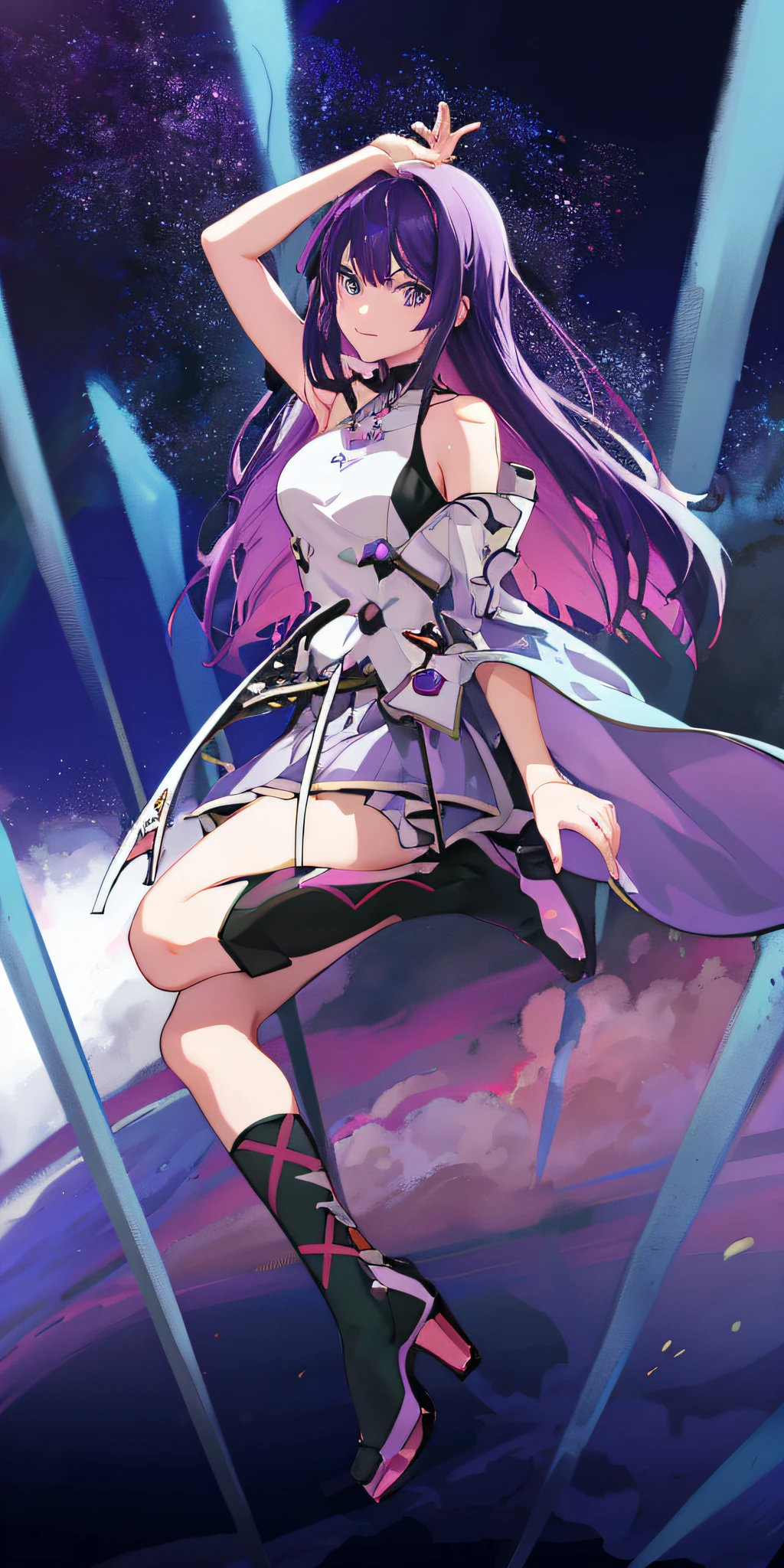 anime girl with purple hair and purple dress holding a sword, cushart krenz key art feminine, anime moe artstyle, anime artstyle, marin kitagawa fanart, digital art on pixiv, high quality anime artstyle, made with anime painter studio, stylized anime, anime girl with cosmic hair, anime style artwork, official character art