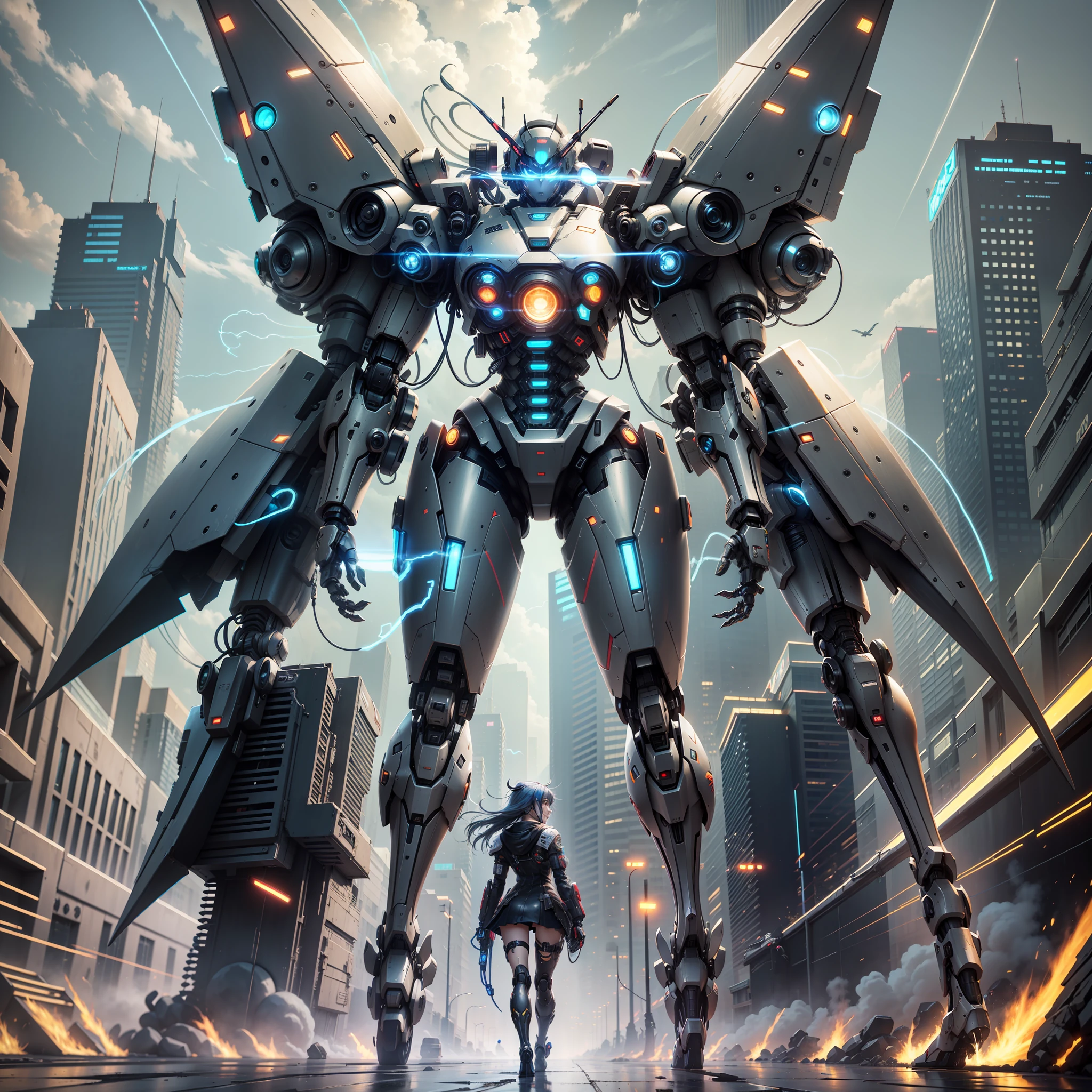 there is a robot that is standing in the street, cyberpunk anime girl mech, high quality digital concept art, cool mecha style, digital cyberpunk anime art, mecha art, female mecha, girl in mecha cyber armor, modern mecha anime, anime concept hdr anime macmanus, mecha anime, mecha asthetic, cg artist --auto --s2