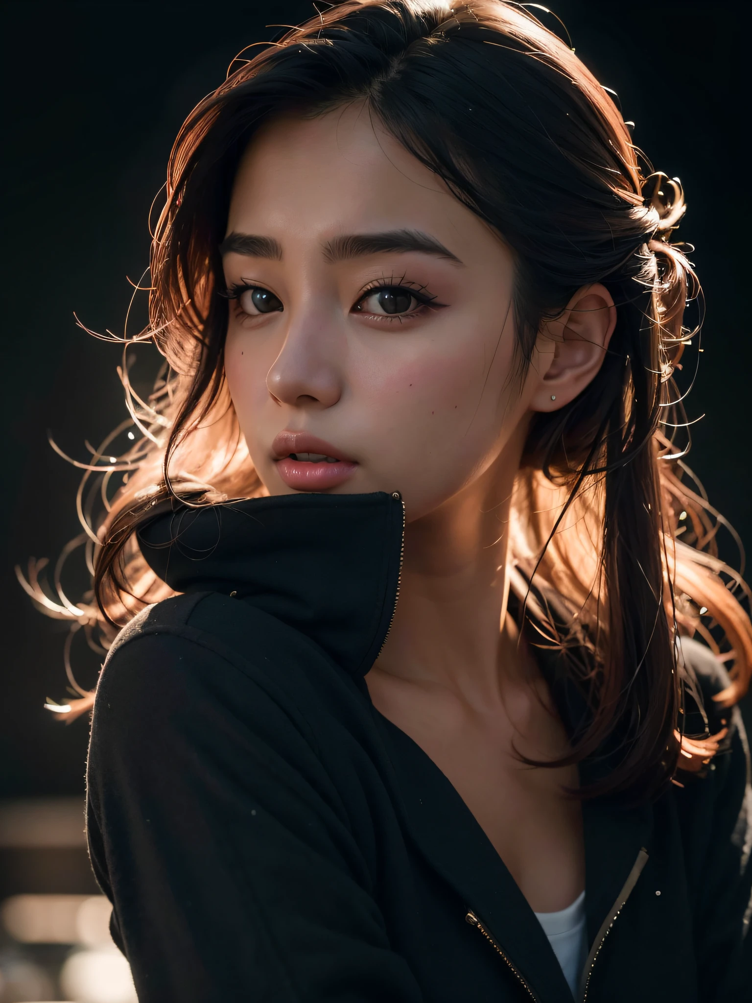 arafed image of a woman with long hair and a black jacket, soft portrait shot 8 k, beautiful young korean woman, beautiful south korean woman, gorgeous young korean woman, korean girl, young adorable korean face, portrait of female korean idol, a beautiful young woman, 8k artgerm bokeh, girl cute-fine-face, korean woman