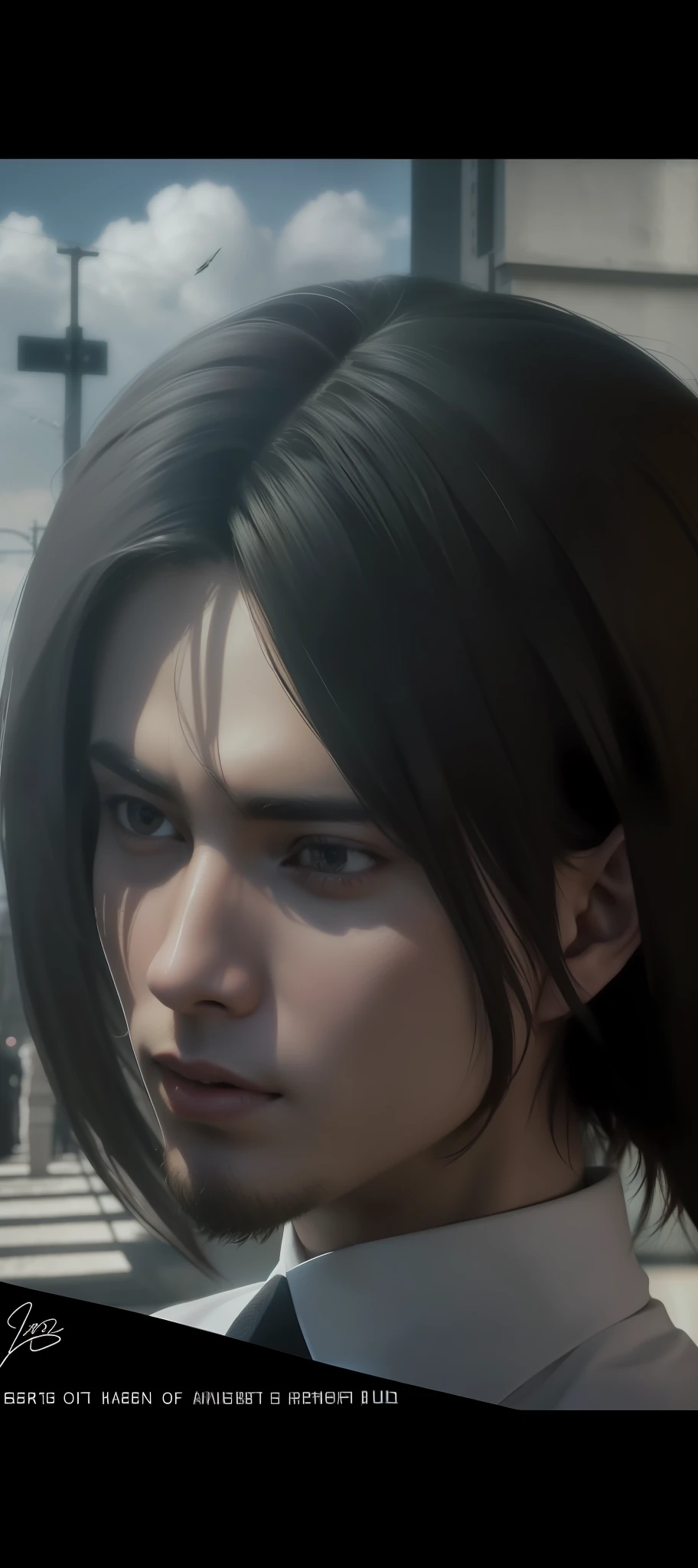 best quality, masterpiece, (realistic: 1.2), real life, live action, aot, Eren Jaeger, walking, suit, night background, beard, Chad, gigachad, stubble beard