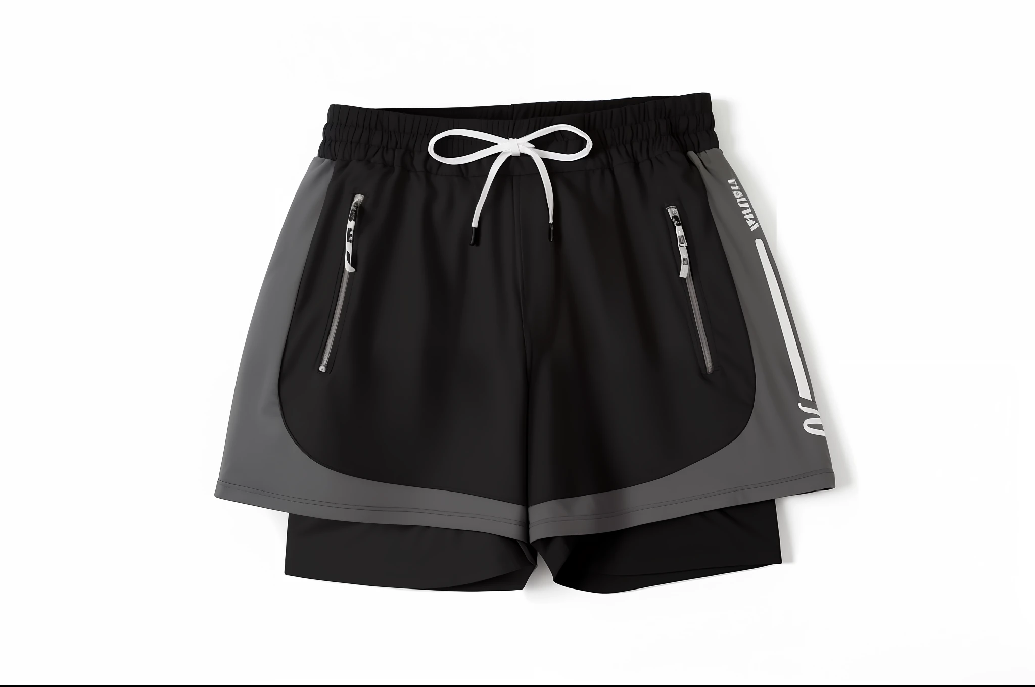 a close up of a pair of black and grey shorts, sport shorts, athletic shorts, black shorts, shorts, with two front pockets, in shorts, short pants, wearing black shorts, short size, sports clothing, ( ivory black ), official product image, wears shorts, kda, h. u. d, amazing short, sexy black shorts, black boy shorts
