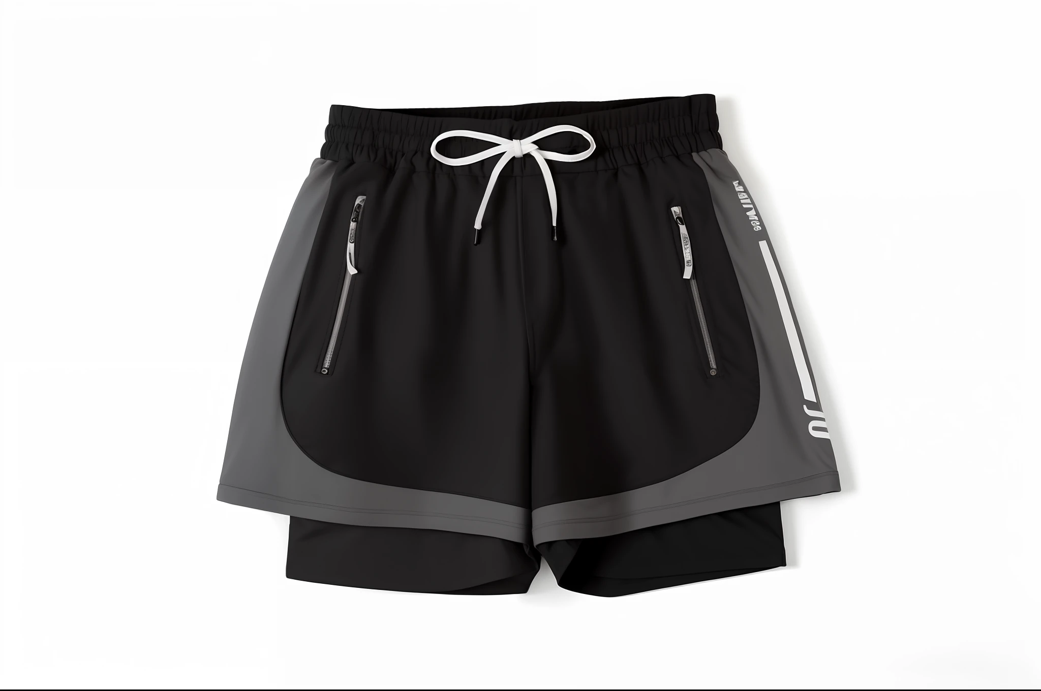 a close up of a pair of black and grey shorts, sport shorts, athletic shorts, black shorts, shorts, with two front pockets, in shorts, short pants, wearing black shorts, short size, sports clothing, ( ivory black ), official product image, wears shorts, kda, h. u. d, amazing short, sexy black shorts, black boy shorts