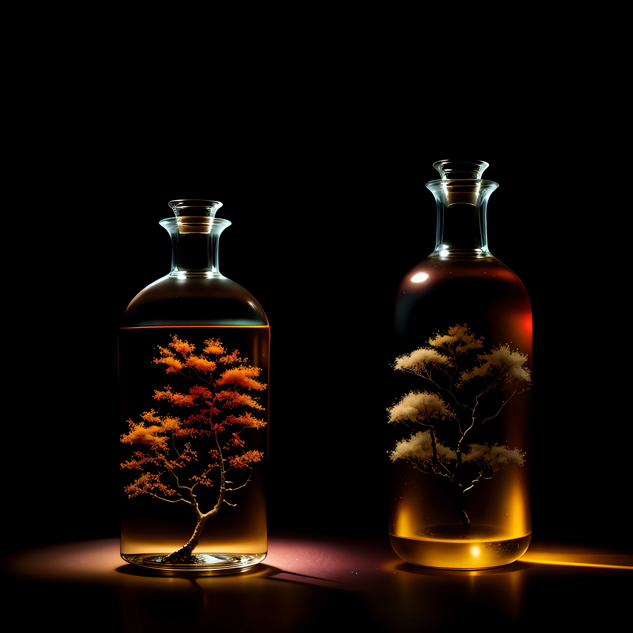 Cherry tree in a bottle, fluffy, realistic, atmospheric light refraction, photographed by lee jeffries, nikon d850 film Stock Photo 4 Kodak portra 400 camera f1.6 lens, rich colors, ultra realistic realistic textures, dramatic lighting, unreal engine trending on artstation cinestill 800, Style-Glass