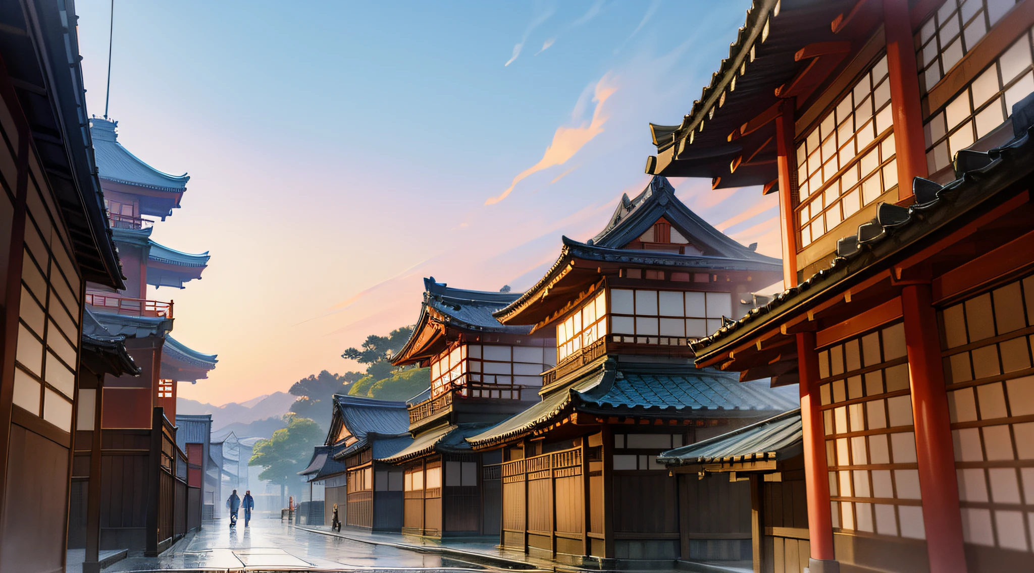 Kyoto at sunrise, five-storied pagoda, Japan street, cobblestones, Edo period Japan, no people, soft light, aperture priority auto F11 Shutter speed 1/200sec ISO100 --auto --s2