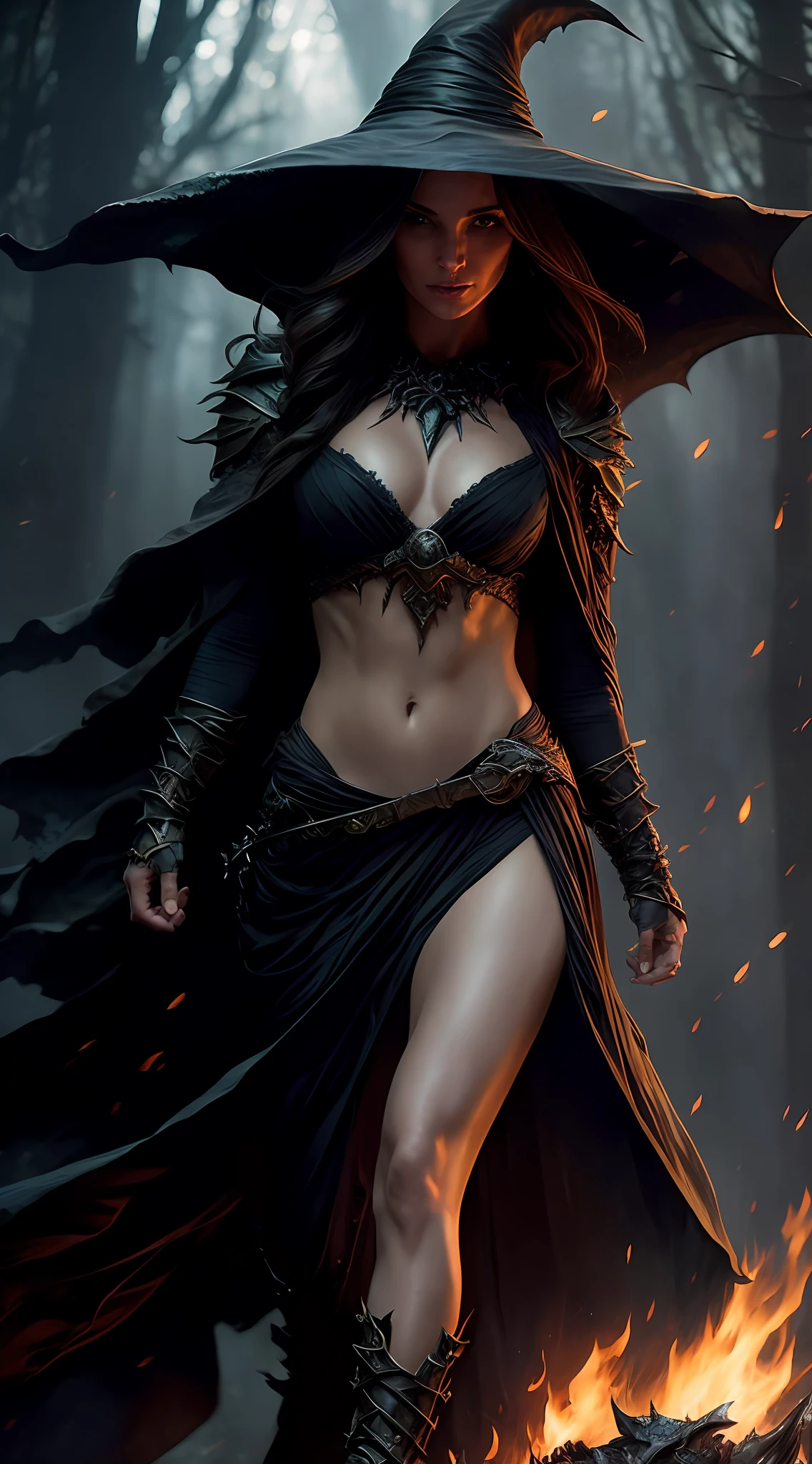 Witch , A violent explosion in the background, a woman, cinematic filmed in ultra realistic 5d canon, fire skin, intricate clothes, precise hands, small breasts, walking towards the camera, from the front, Steve Henderson Fabian Perez Henry Asencio Jeremy Mann Marc Simonetti fantasy magical atmosphere, dragon in extreme hdr background