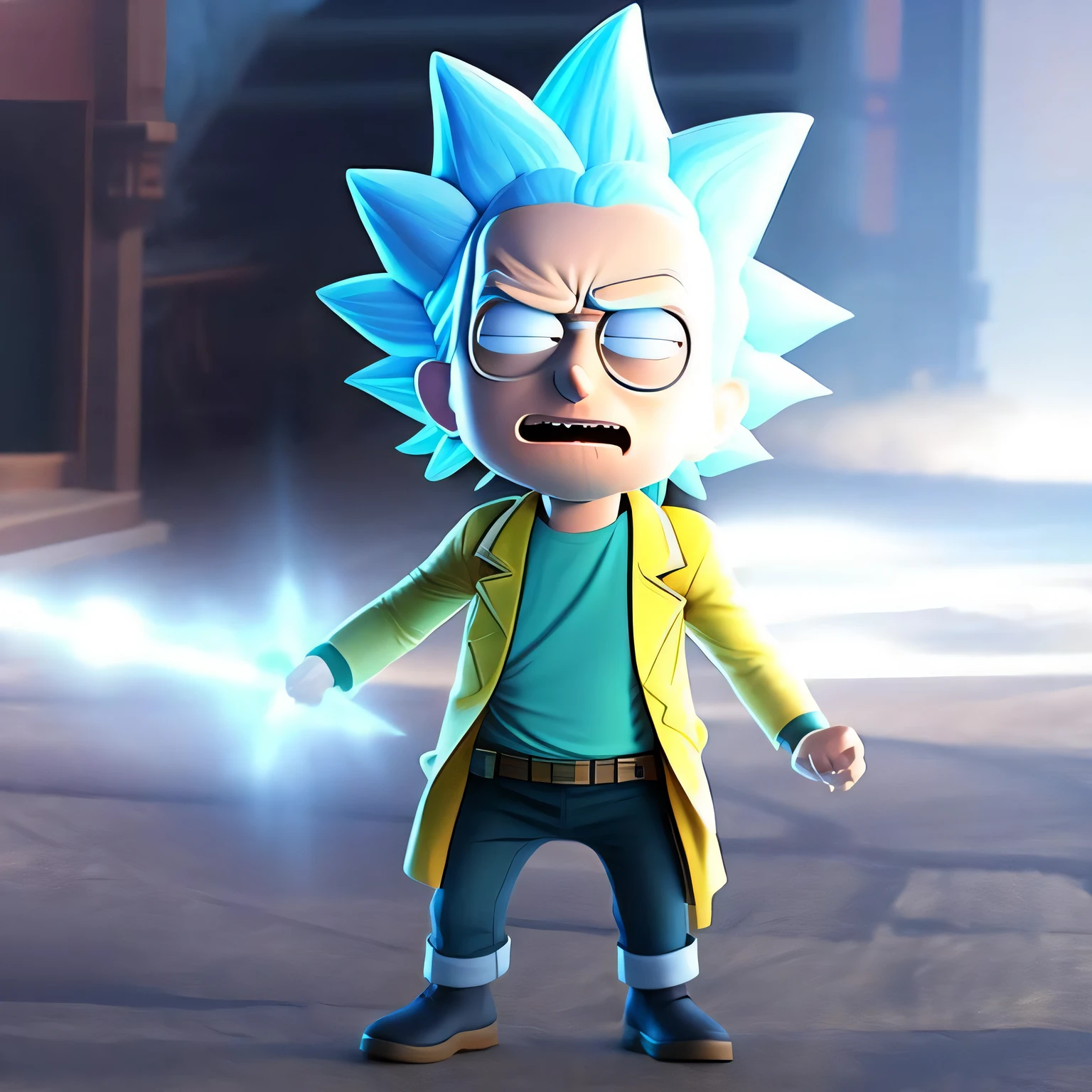 A (SmolOne:1.2), Rick Sanchez from Rick and Morty, dynamic composition, cinematic lighting, studio quality, by (SmolGuys:0.6)