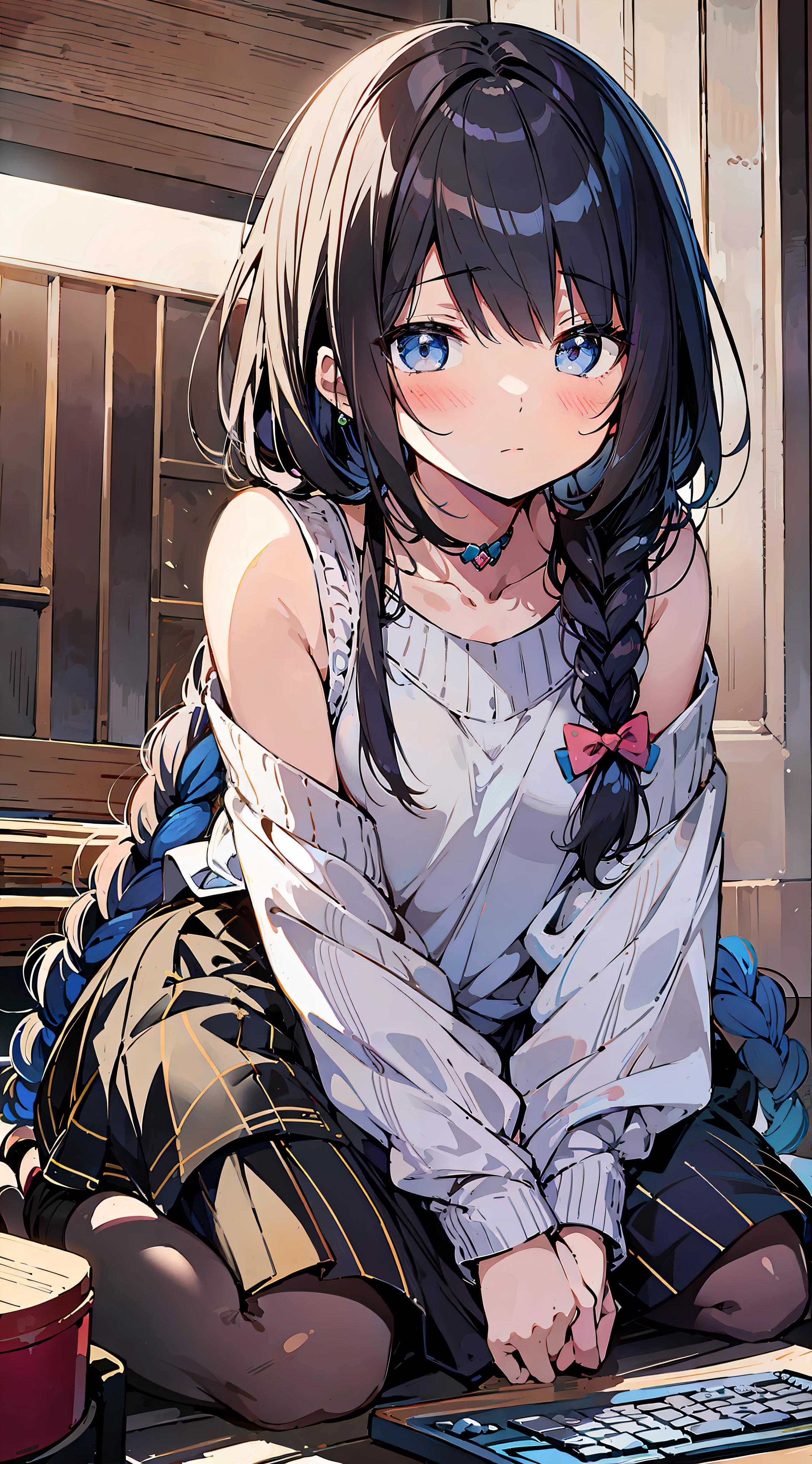 anime girl sitting on the floor with her laptop in her lap, anime moe artstyle, anime visual of a cute girl, cute anime girl, young anime girl, small curvy loli, loli in dress, pretty anime girl, (anime girl), beautiful anime girl, anime girl, portrait of cute anime girl, an anime girl, cute anime girl portrait