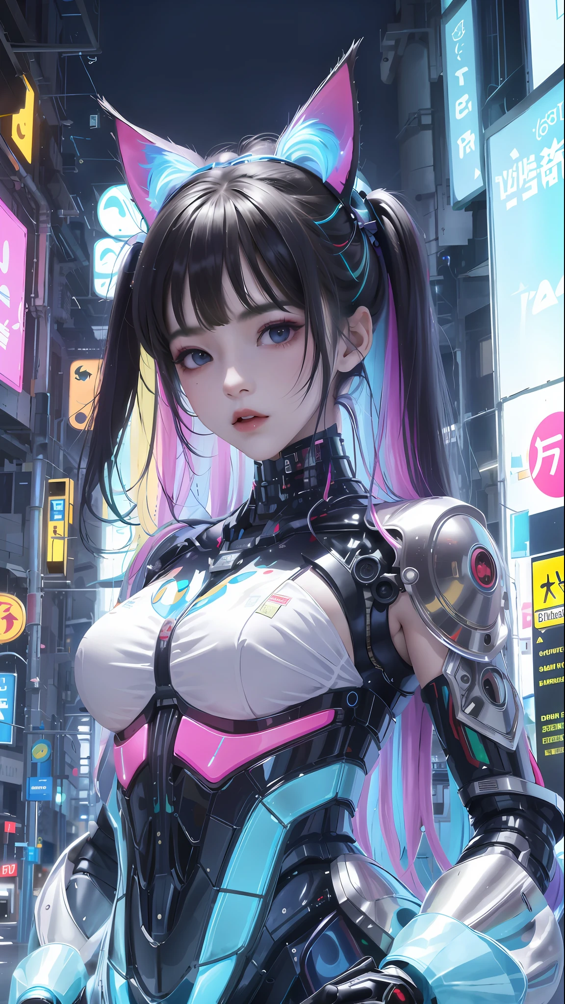 anime girl with long hair and cat ears in a city, digital cyberpunk anime art, cyberpunk anime girl mech, female cyberpunk anime girl, cyberpunk anime girl, anime cyberpunk art, cute cyborg girl, digital cyberpunk - anime art, cyberpunk anime art, oppai cyberpunk, anime style 4 k, perfect android girl, cyberpunk beautiful girl, beutiful girl cyborg