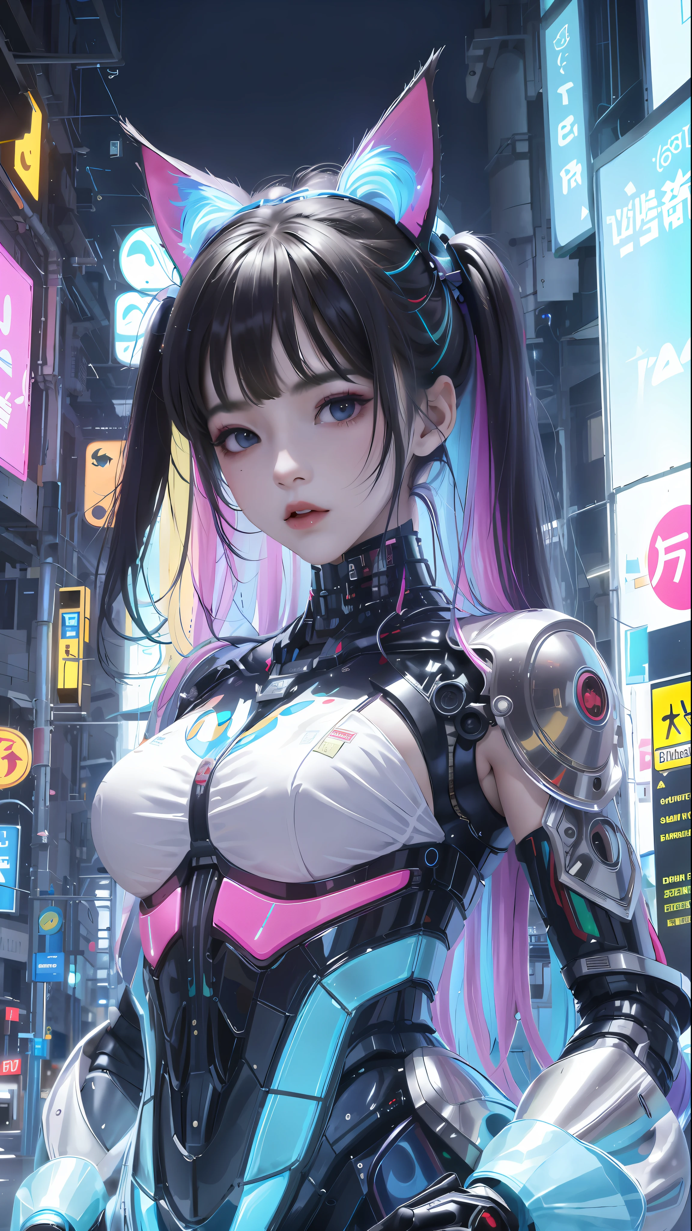 anime girl with long hair and cat ears in a city, digital cyberpunk anime art, cyberpunk anime girl mech, female cyberpunk anime girl, cyberpunk anime girl, anime cyberpunk art, cute cyborg girl, digital cyberpunk - anime art, cyberpunk anime art, oppai cyberpunk, anime style 4 k, perfect android girl, cyberpunk beautiful girl, beutiful girl cyborg
