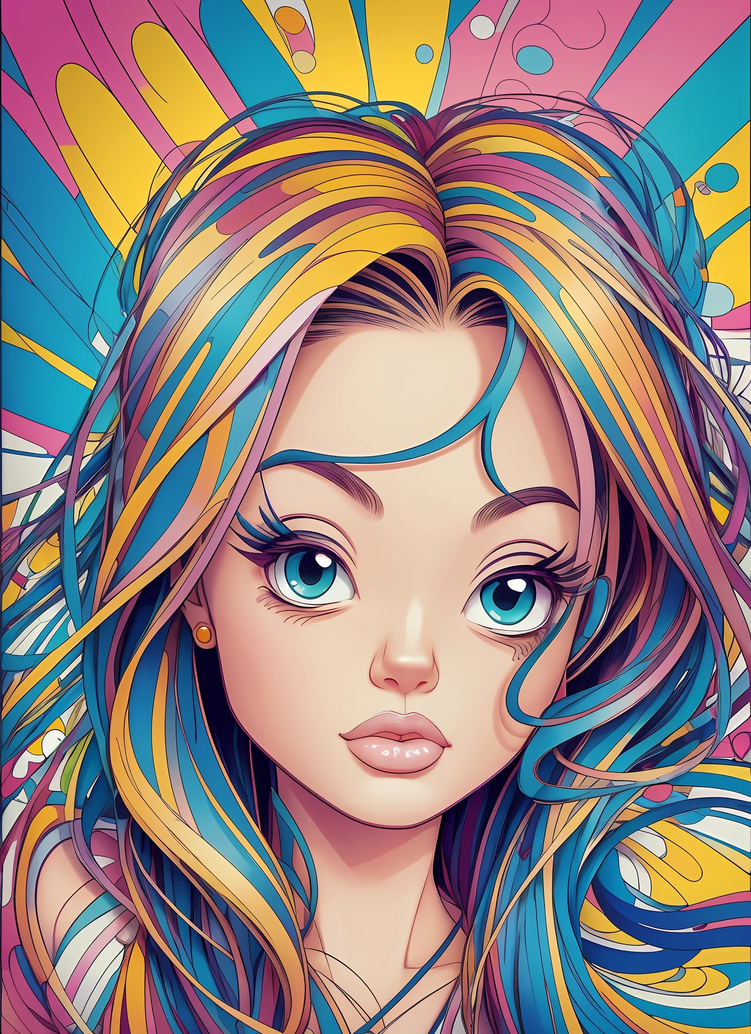 Cartoon style, cute, Angelina Jolie, unique, relaxed, humorous, playful pose, colorful temperament, animation, kawaii culture, Disney, Takashi Murakami.