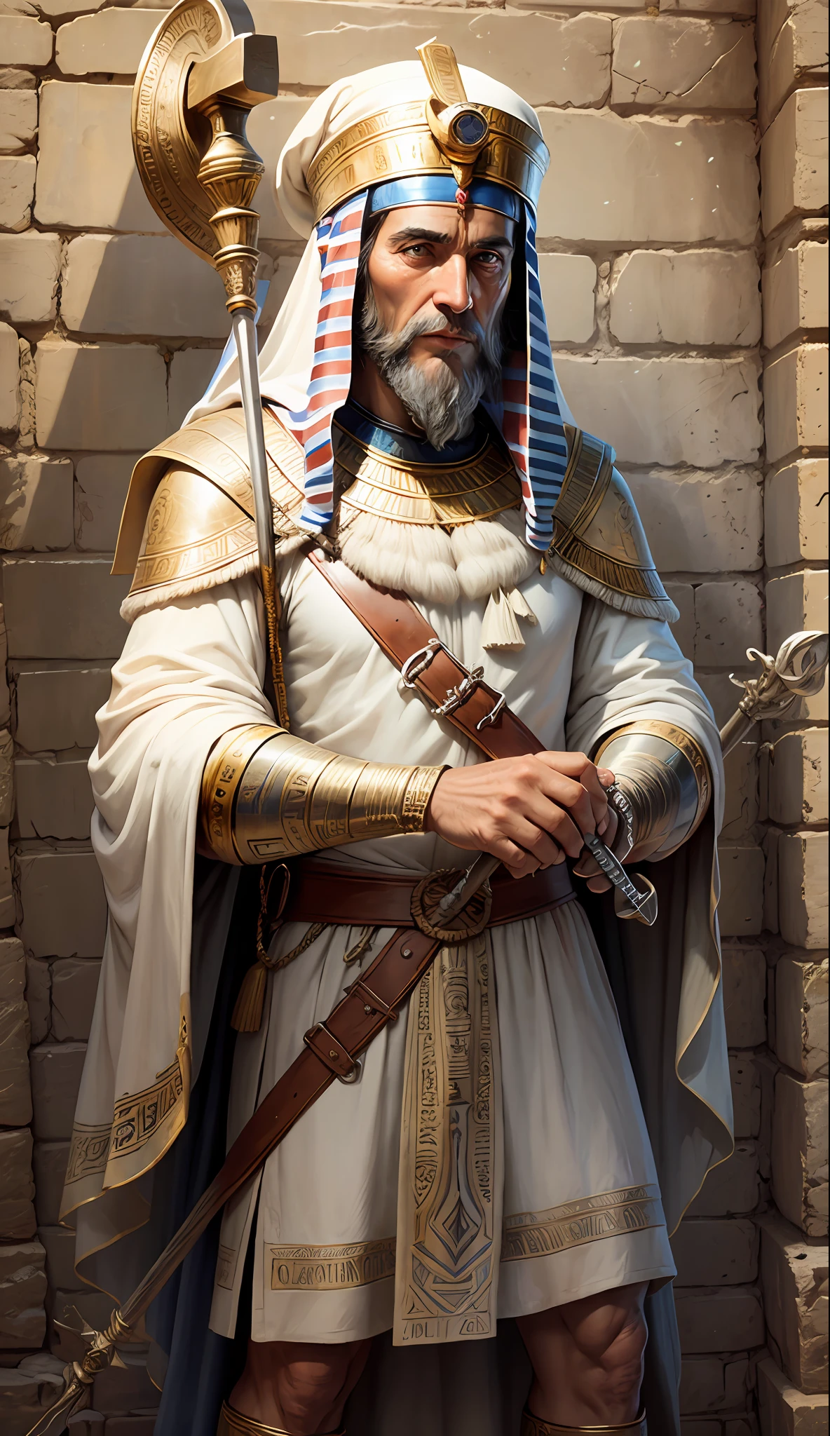 Moses of the Bible with staff in hand transmitting the commandments to the people of Egypt preserve original --auto --s2