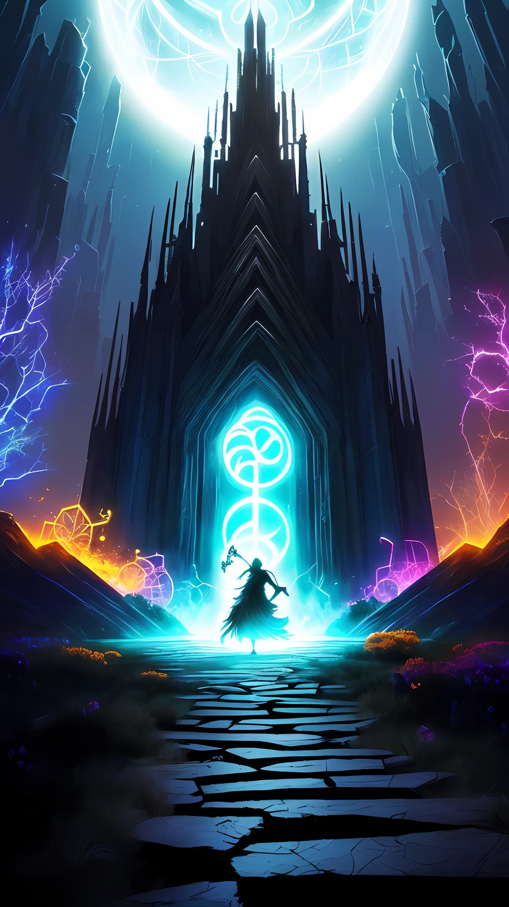 The illustration depicts the nine main characters, gathered in a circle, as they prepare to embark on a risky journey through the dimensional portals created by Aria. The surrounding environment is a mix of magical and chaotic elements.
Aria is at the center of the composition, her hands outstretched, emitting an intense glow as she channels her power to open the portal. Around him, the other characters are positioned, each showing determination in their faces and holding their signature weapons and artifacts.
Portals form behind each character, revealing diverse and unfamiliar landscapes. One can see a portal with a lush forest, another with a desert of golden sands, a third with a futuristic city, among other fantastic scenery. These portals represent the possibilities and challenges that await you in your search for a new place where you can live in peace.
The magical energy of the portals mixes around the characters, creating an effect of movement and intensity. The vibrant colors of the portals contrast with the darker scenery around, symbolizing the hope and courage that propel them in their mission.
The facial expression of the characters conveys determination and a mixture of emotions, from hope to worry. Some characters hold objects that represent their abilities or identities, such as weapons, magical symbols, or valuable artifacts.
The illustration is in black and white, with subtle touches of color on the portals to emphasize their importance and highlight them visually. The artistic style can be detailed, with lines and shades that highlight the facial expressions and the details of the costumes and accessories of the characters.
This visual depiction of the characters' attempt to find a new safe place through the dimensional portals suggests the determination and courage that propel them forward despite the impending challenges.