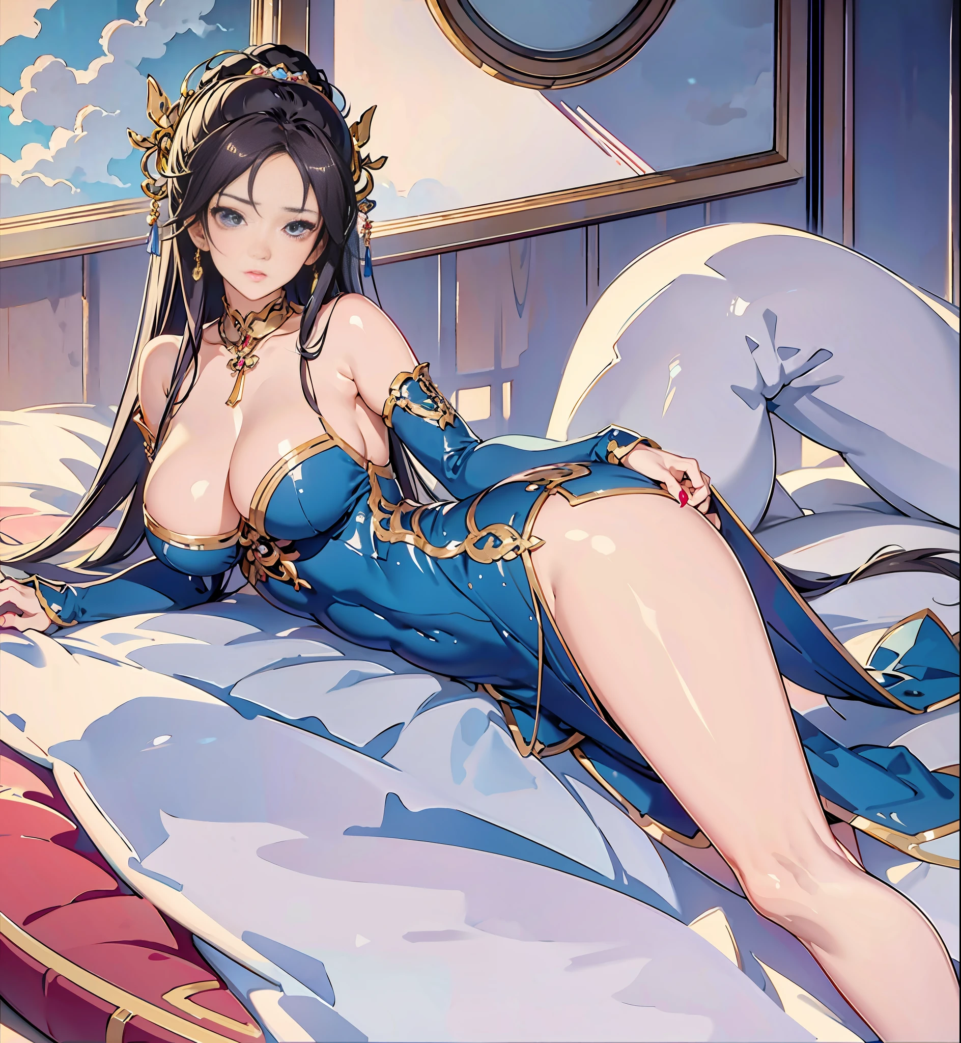 There is a woman lying on the bed with her hips up, anime girl lying on her stomach, anime. Soft lighting, beautiful anime girl hips arched up, buttocks back to viewer, head down, realistic anime, popular on CGSTATION, popular on CGSTATION, seductive anime girl, realistic anime girl rendering, casual pose, [ 4 k realism] !!, realistic anime 3D style, plump breasts, attractive erotic pattern stockings, leg rings, neck chain, ankle ring, waist ring,