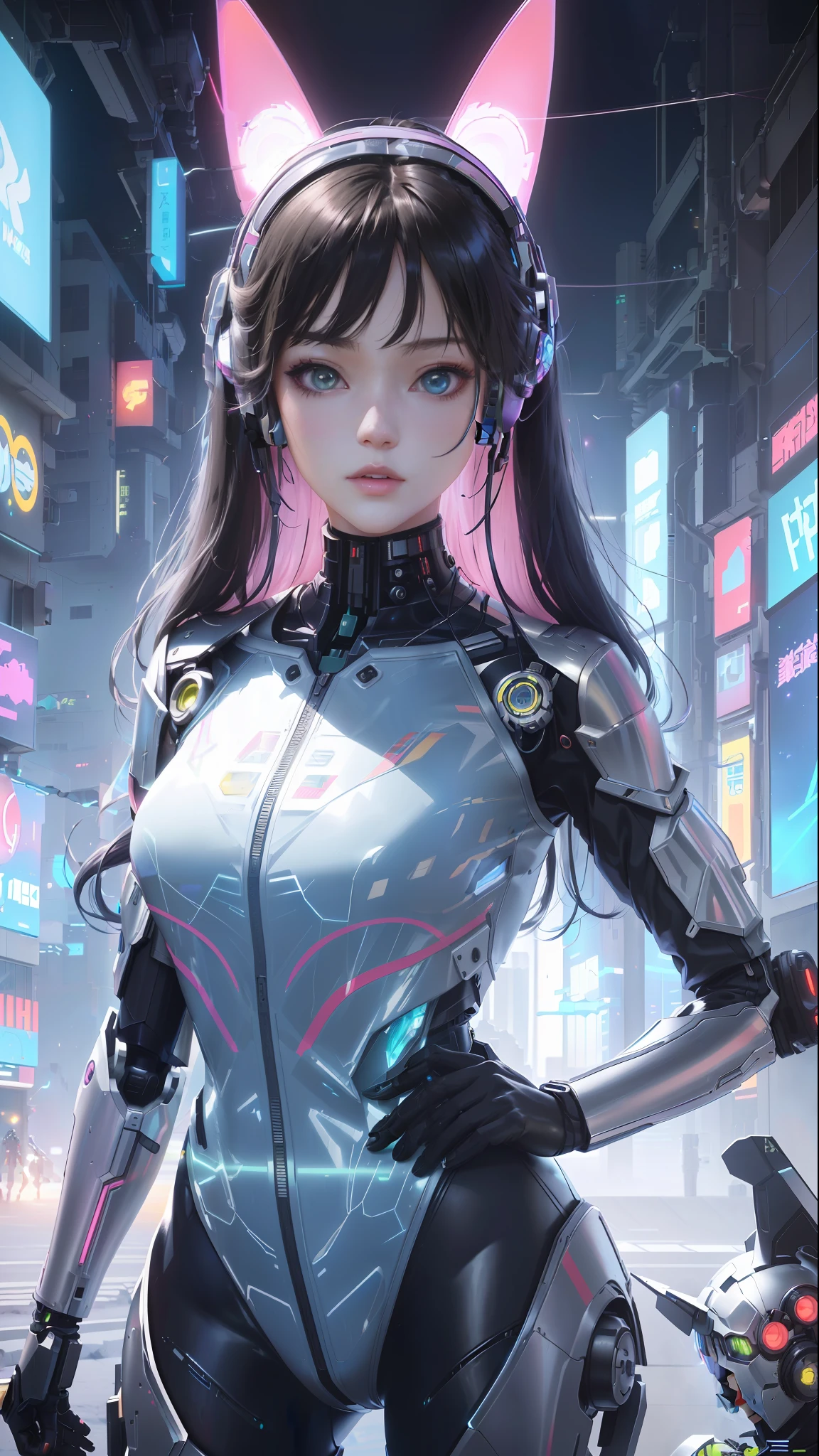 anime girl in futuristic outfit with cat ears and headphones, cute cyborg girl, digital cyberpunk anime art, cyberpunk anime girl mech, female cyberpunk anime girl, cyberpunk anime girl, beutiful girl cyborg, perfect android girl, anime cyberpunk art, portrait anime space cadet girl, dreamy cyberpunk girl, digital cyberpunk - anime art, girl in mecha cyber armor, cyberpunk beautiful girl