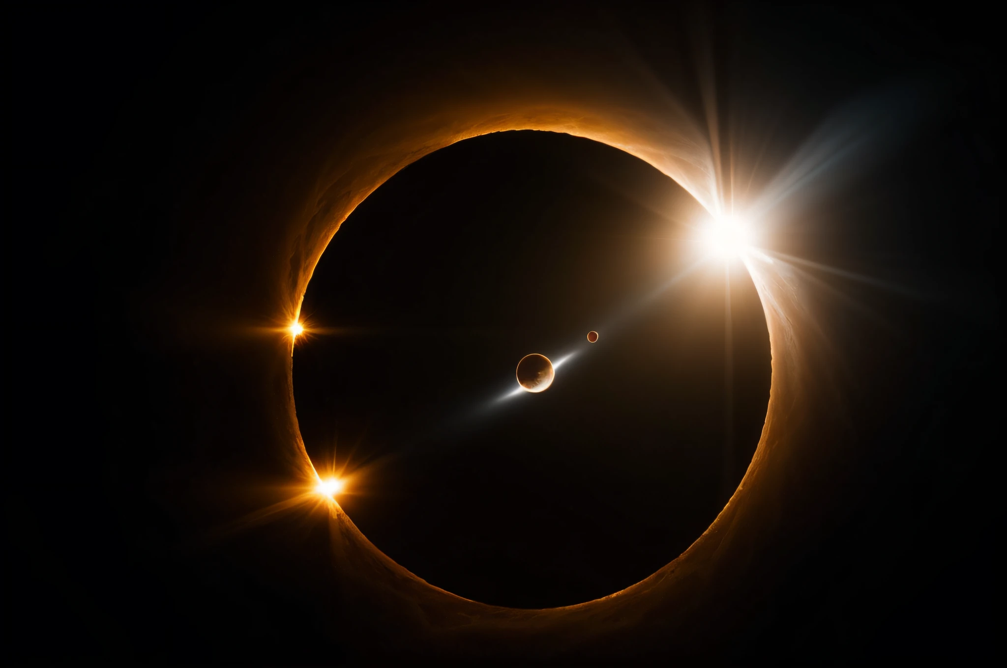 black hole collision, overexposure, macro photo, cinematic lighting, depth of field, god rays, UHD, ccurate, super detail, high detail, high quality, best quality, highres, 16k --s2